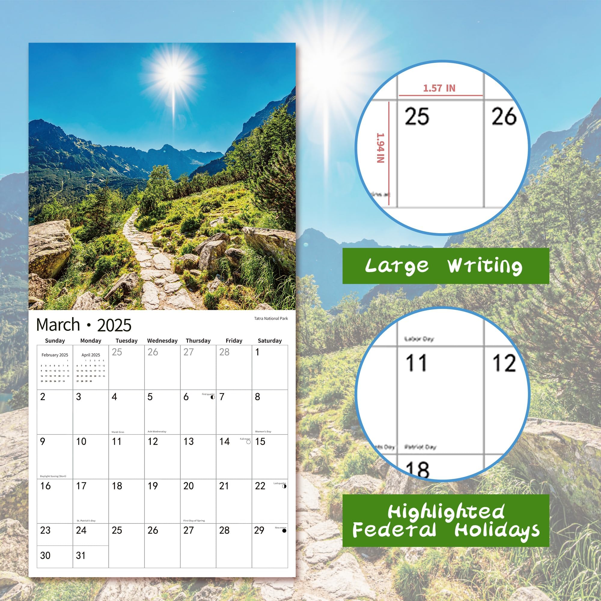 2025 Wall Calendar,Calendar 2025, November 2024 - December 2025, Wall Calendar National Parks, 12" x 24" Opened,Full Page Months Thick & Sturdy Paper for Calendar Organizing & Planning