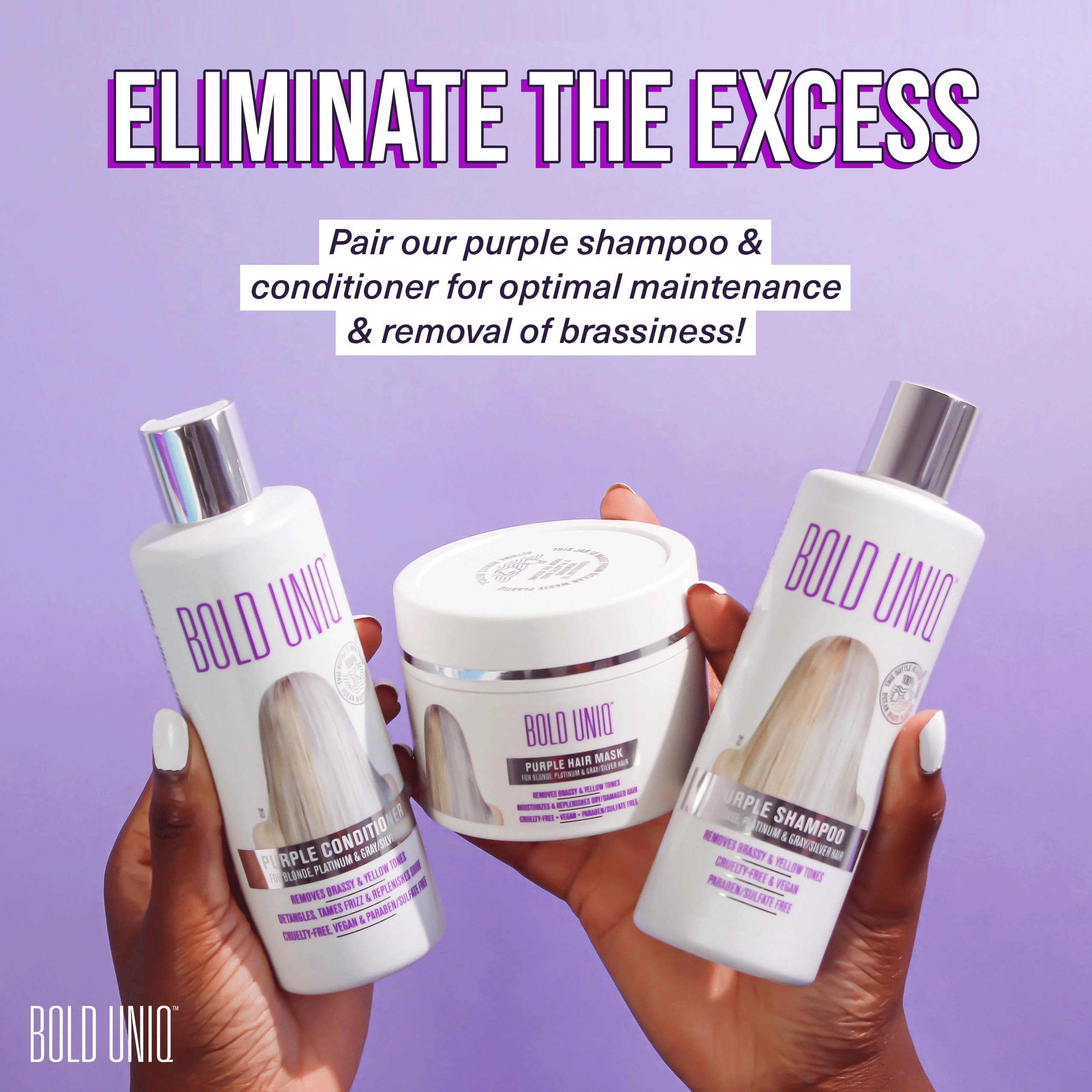 Bold Uniq Purple Hair Mask - Toner For Blonde, Platinum, Bleached, Silver, Gray, Ash & Brassy Hair - Remove Yellow Tones & Condition Dry, Damaged Hair - Cruelty Free & Vegan - 6.76oz
