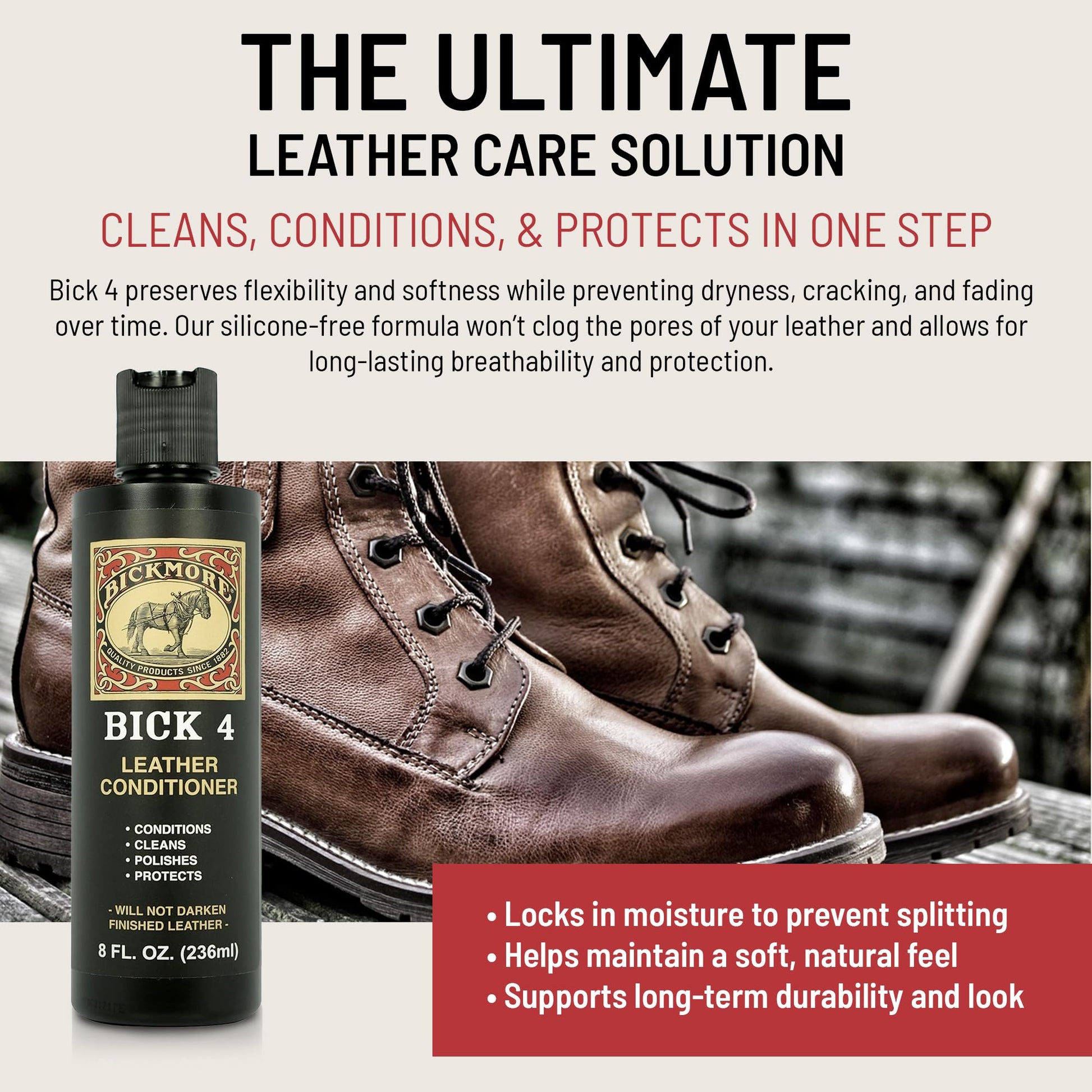 Bick 4 Leather Conditioner and Leather Cleaner 8 oz - Will Not Darken Leather - Safe For All Colors of Leather Apparel, Furniture, Jackets, Shoes, Auto Interiors, Bags & All Other Leather Accessories