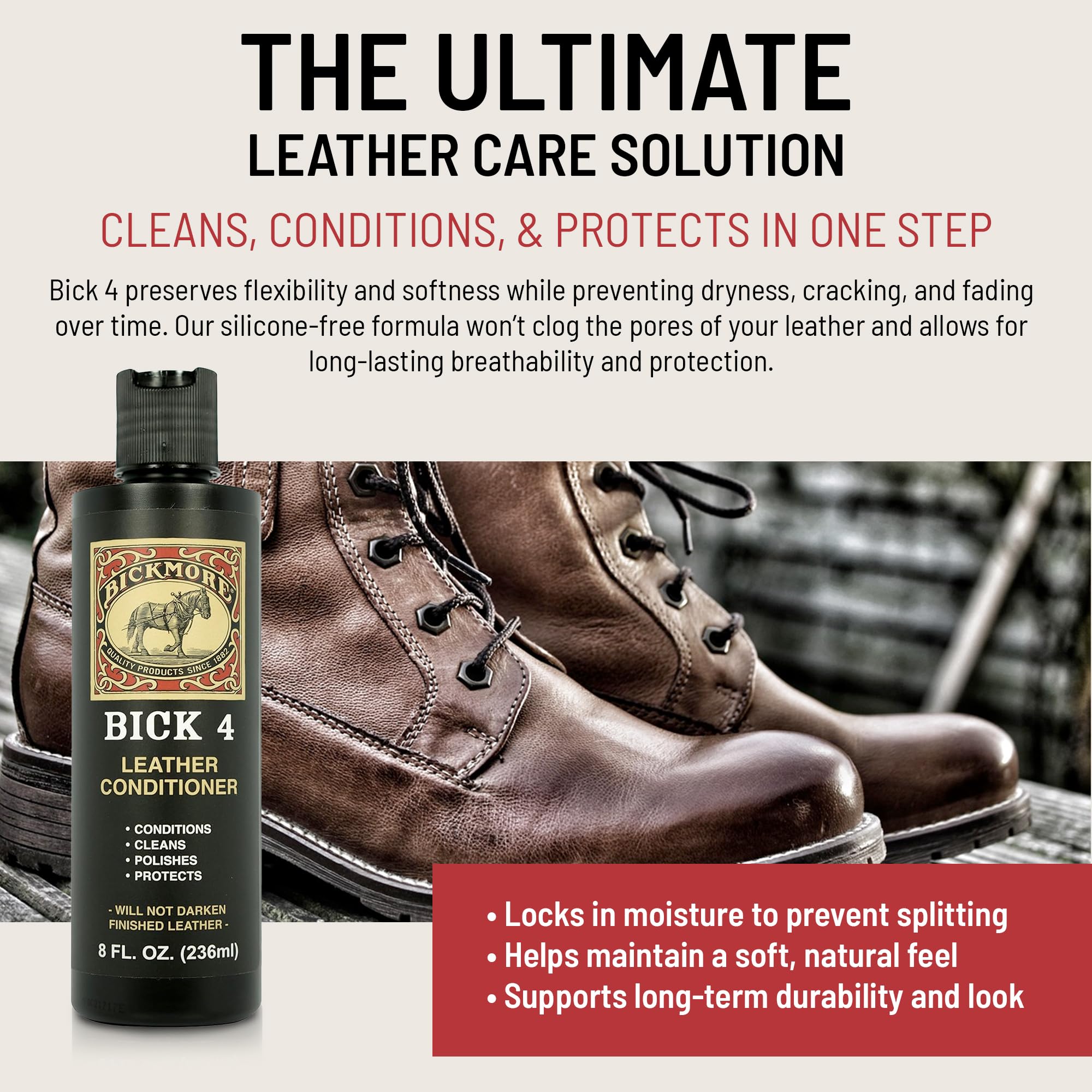Bick 4 Leather Conditioner and Leather Cleaner 8 oz - Will Not Darken Leather - Safe For All Colors of Leather Apparel, Furniture, Jackets, Shoes, Auto Interiors, Bags & All Other Leather Accessories