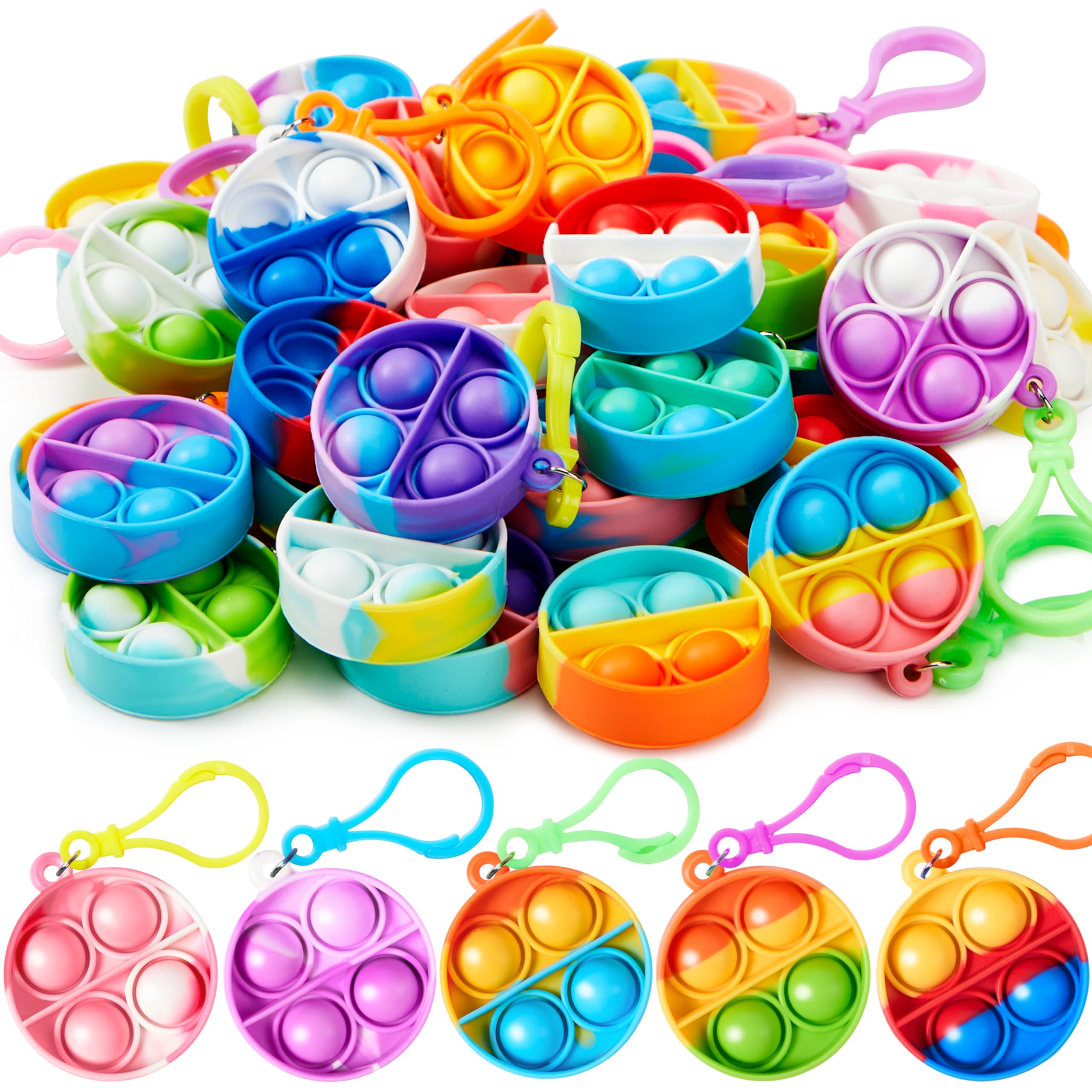 JOYIN Square Pop Fidget Keychain Mini Fidget Toys Bulk 30 Pack Party Favors for Kids 4-8,8-12 Years Kids, Goodie Bag Stuffers Fidgets for Classroom Prizes Sensory Fidget Toy Packs