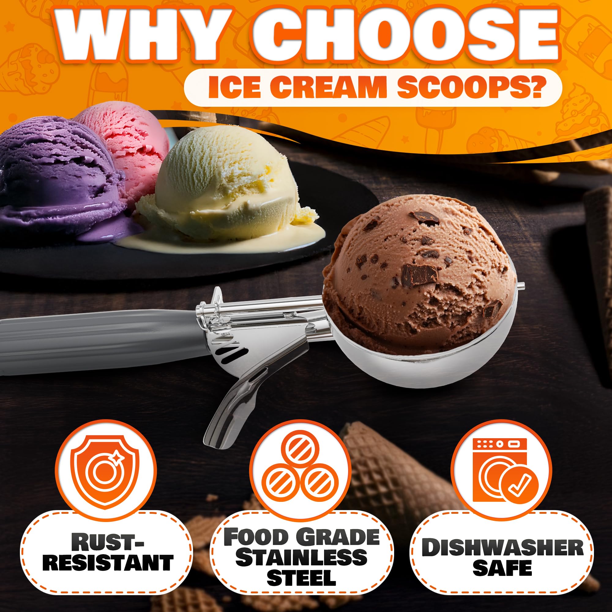 4 oz Ice Cream Scoop with Trigger Release #8 – Stainless Steel Versatile Tool for Baking, Cookies and Desserts Spoons, Easy-to-Clean, Dishwasher-Safe, Ergonomic Design for Precise Culinary Portions