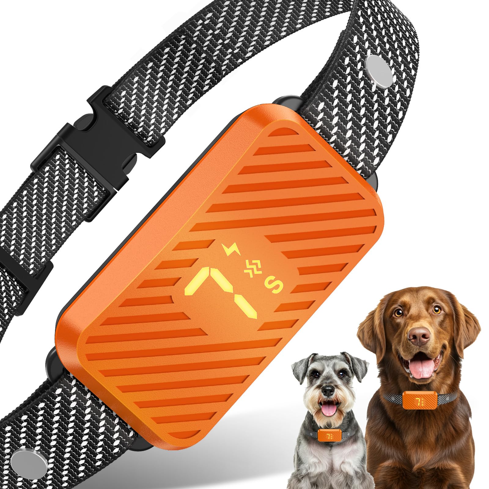 KJKZO Dog Bark Collar for Large Medium Small Dogs, Effective No-Bark Collar, Smart Barking Collar, Rechargeable Bark Collar with 7-Level Sensitivity, 3 Beep & Vibration Modes, Waterproof, Orange