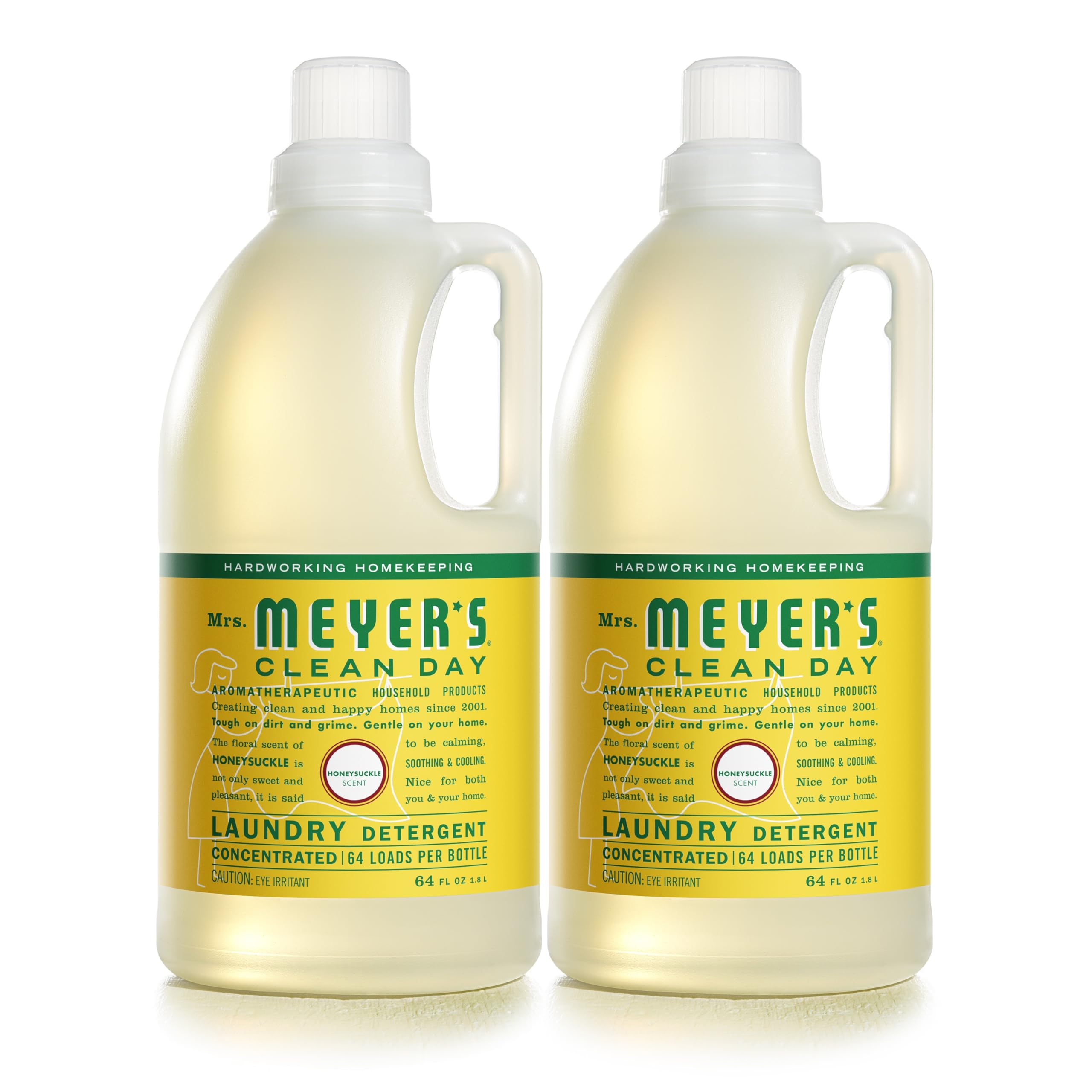 MRS. MEYER'S CLEAN DAY Liquid Laundry Detergent, Biodegradable Formula Infused with Essential Oils, Honeysuckle, 64 oz - Pack of 2 (128 Loads)