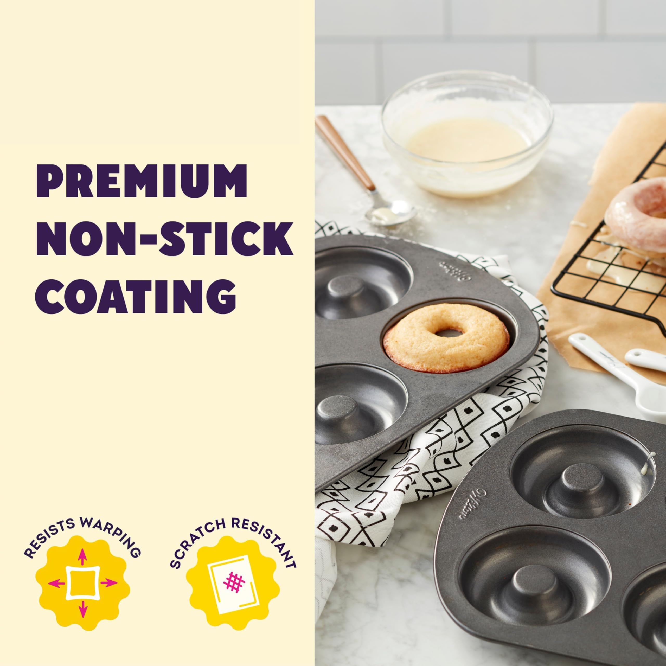 Wilton Gold Premium Non-Stick Warp-Resistant Bakeware, Made without PFAs, Donut Pan Set, 2-Piece, Packaging May Vary