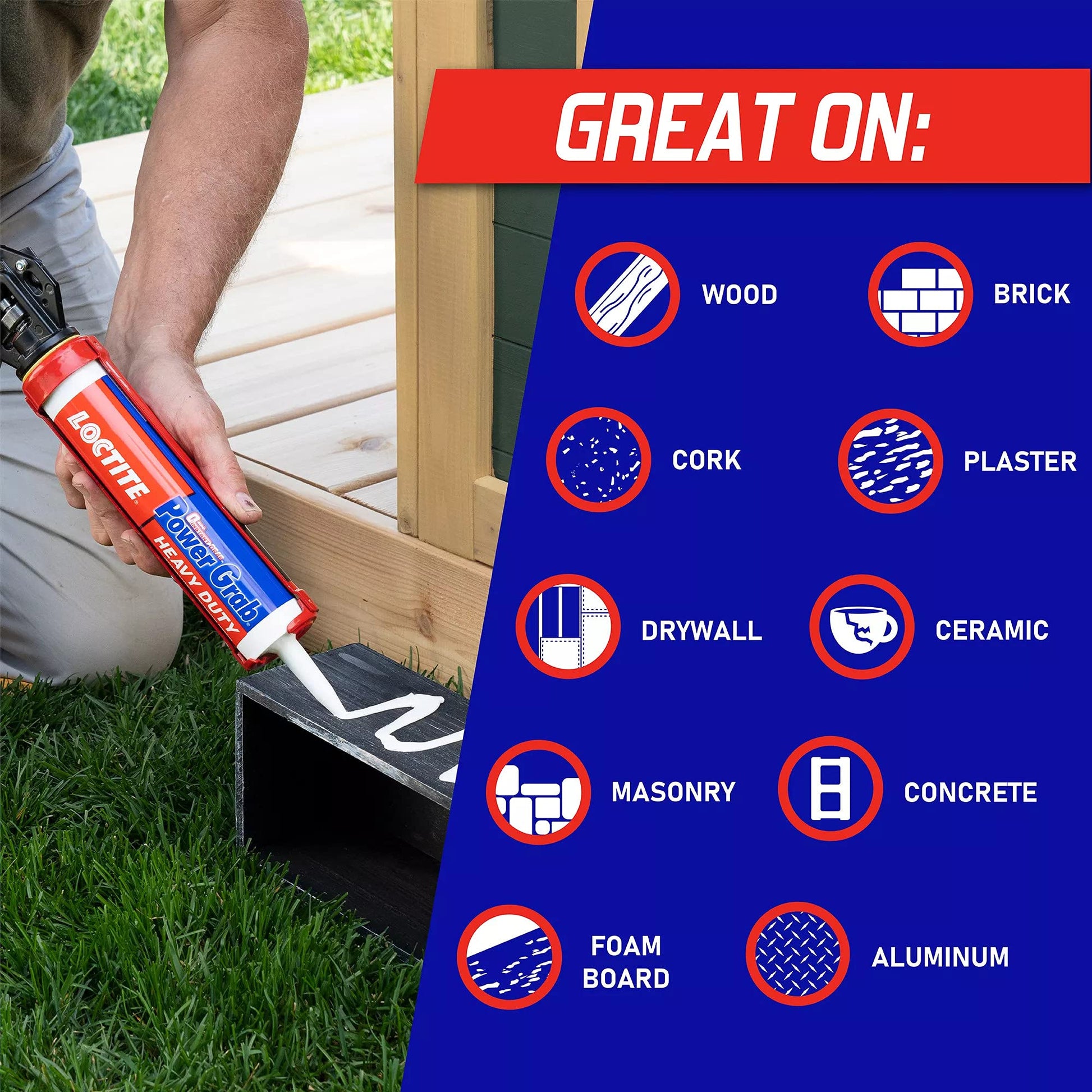 Loctite Power Grab Express Heavy Duty Construction Adhesive, 9 fl oz Cartridge, 1 Pack - Versatile Constuction Glue for Wood, Wall, Tile, Foam Board & More