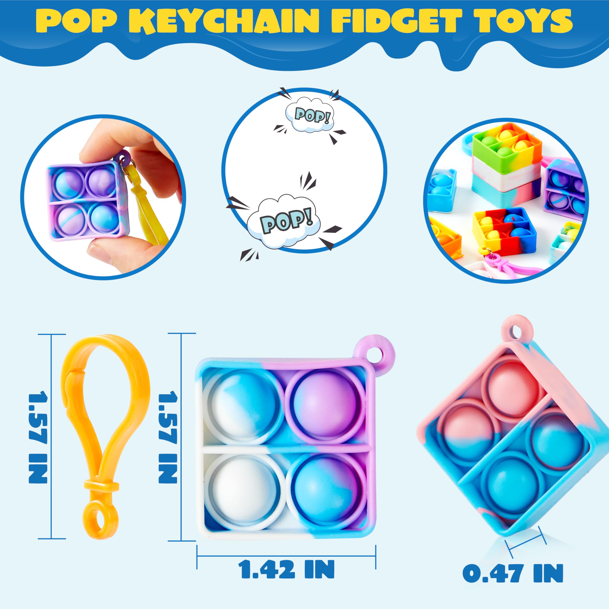 JOYIN Square Pop Fidget Keychain Mini Fidget Toys Bulk 30 Pack Party Favors for Kids 4-8,8-12 Years Kids, Goodie Bag Stuffers Fidgets for Classroom Prizes Sensory Fidget Toy Packs