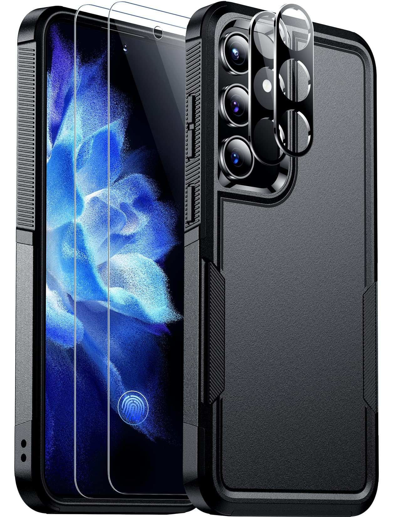 Red2Fire for Samsung Galaxy S24 Ultra Case, with 2Pcs [Tempered Glass Screen Protector+Camera Protector][Military Grade Shockproof] Heavy Duty Full Body Protection Phone Case for S24 Ultra Case,Black