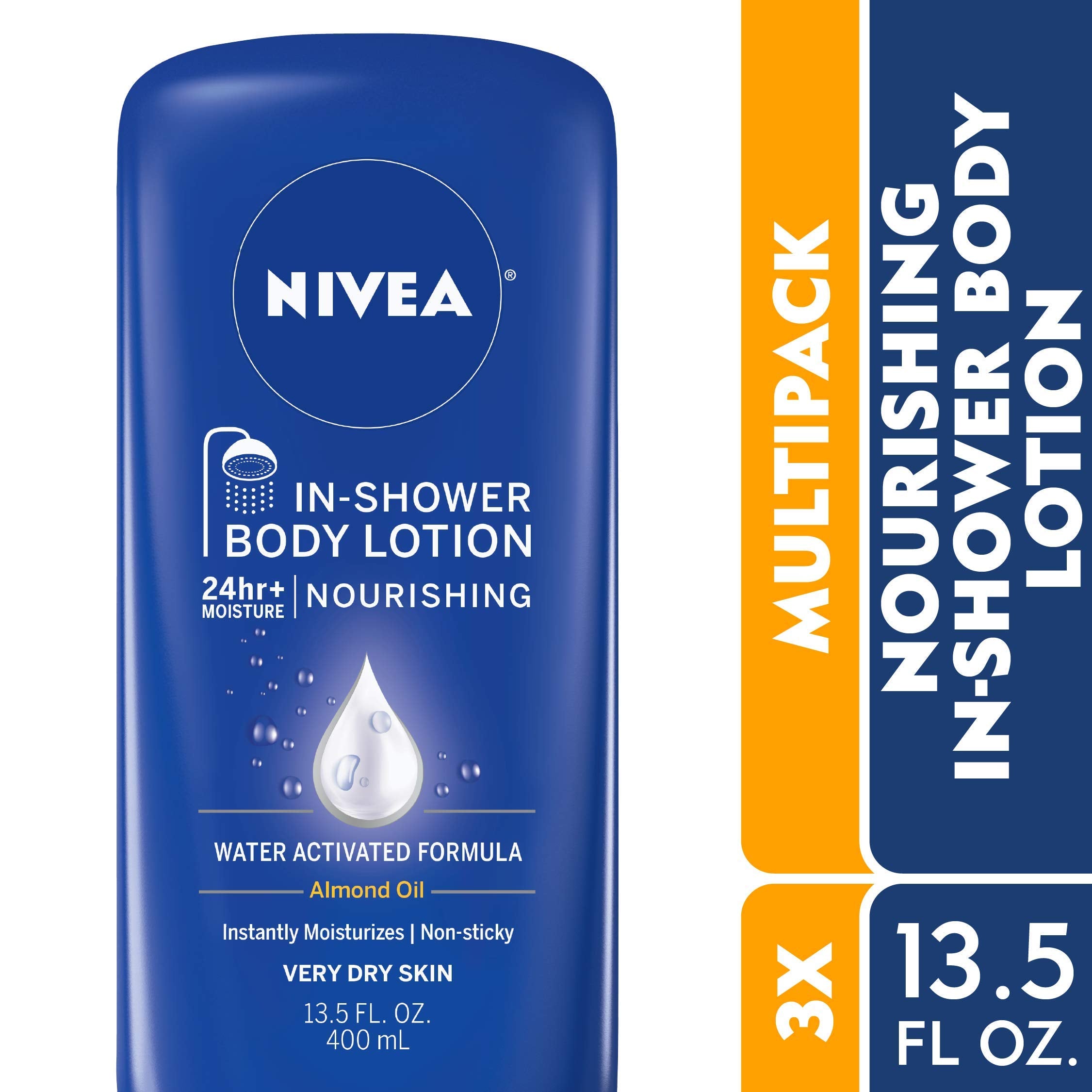 NIVEA Nourishing In Shower Lotion, Body Lotion for Dry Skin, 13.5 Fl Oz Bottle(Pack of 3)