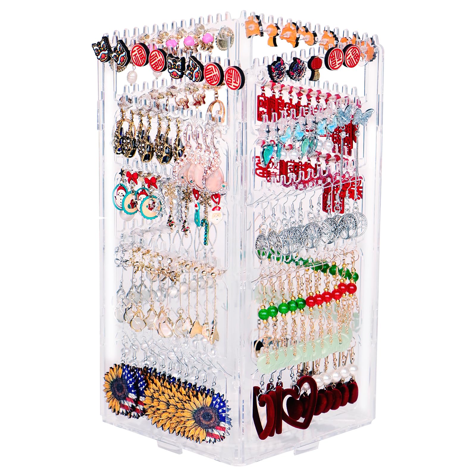 17Dec 360 Rotating Earring Holder Organizer Stand,5 Tiers Acrylic Jewelry Organizers and Storage,Stud Earring Organizers and Storage,228 Holes and 232 Grooves for Earrings Necklaces chain bracelet