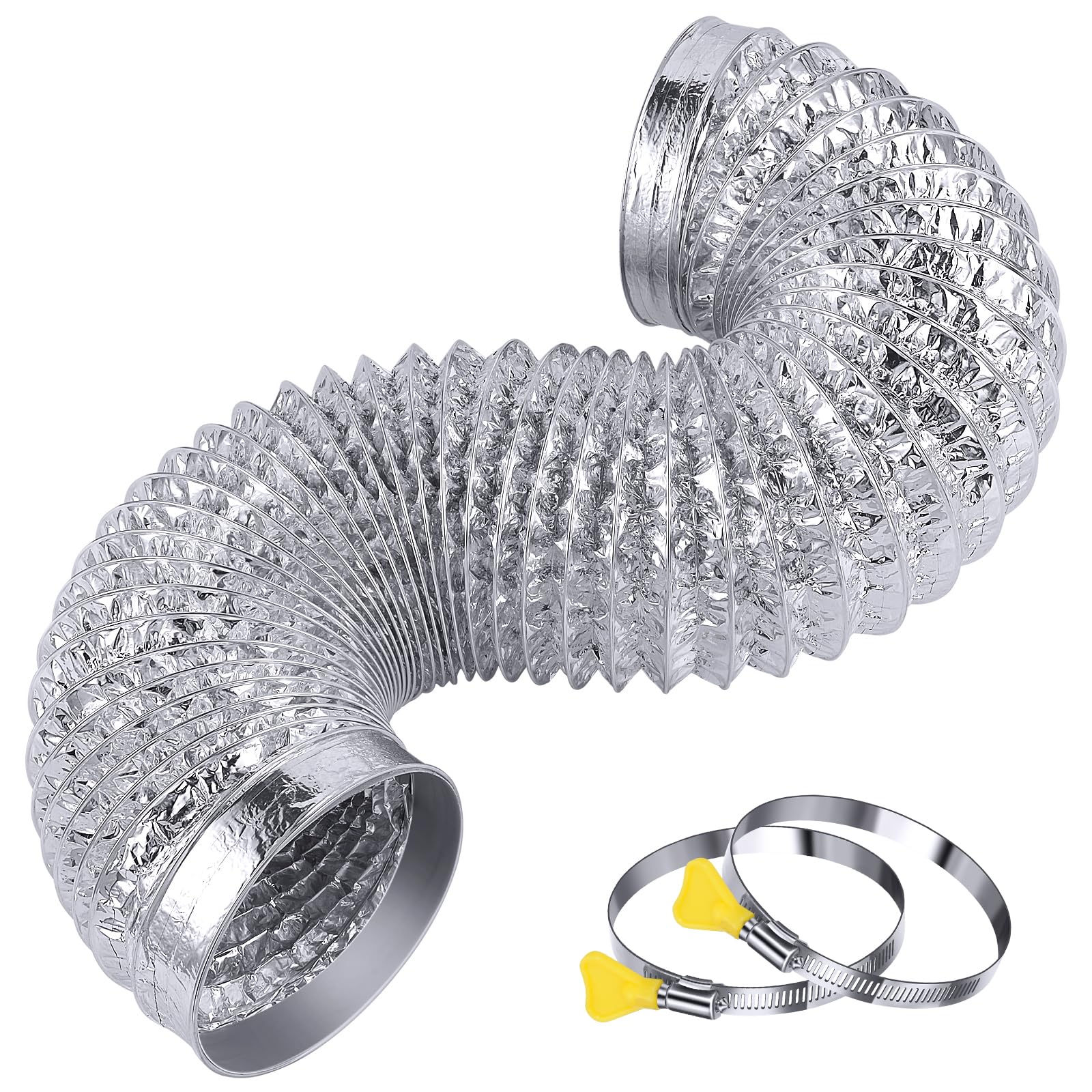 Steelsoft Heavy Duty 4"Flexible Dryer Vent Exhaust Duct Hose 3 Feet for Tight Space, Extra Thick(6-ply) Aluminum Foil Ducting Kit with 2 Key Hose Clamps