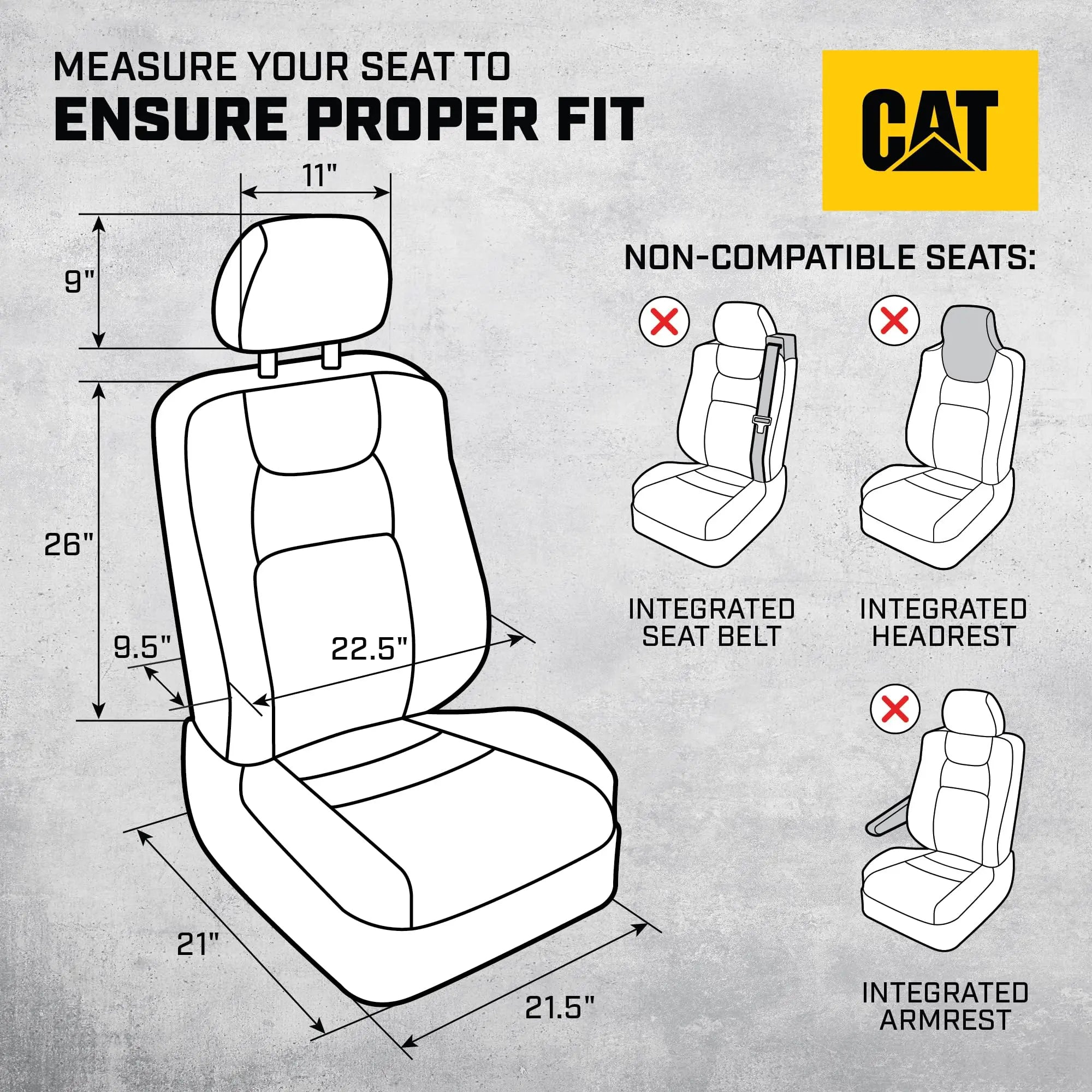 Cat MeshFlex Automotive Seat Covers for Cars Trucks and SUVs – Gray Car Seat Covers for Front Seats, Truck Seat Protectors with Comfortable Mesh Back, Set of 2