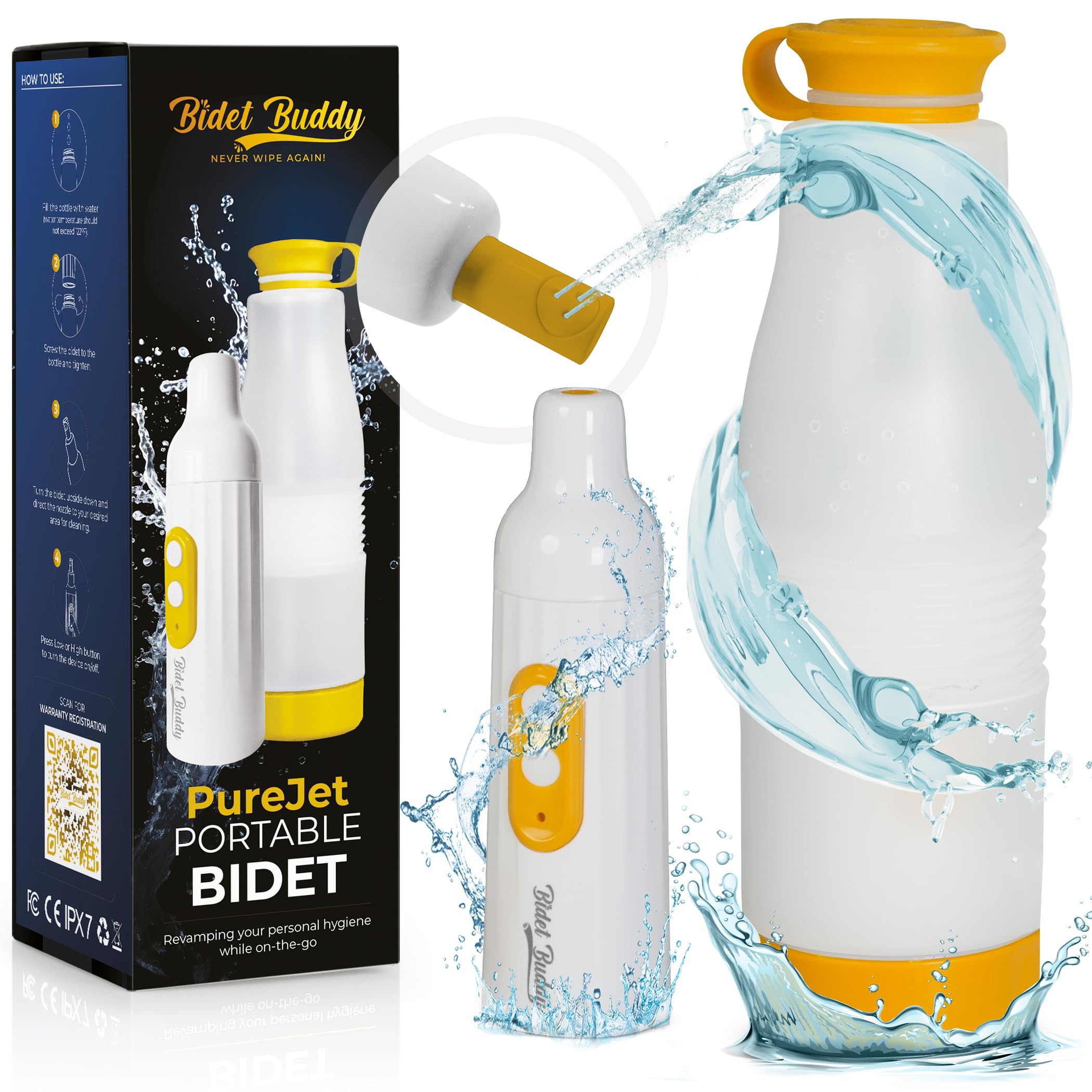 Portable Bidet | Bidet Buddy™ PureJet | High Pressure | Travel Bidet | 550ML Portable Bidet for Travel | Handheld Bidet | Rechargeable Electric Portable Bidet for Women & Men | Travel Bidet Portable