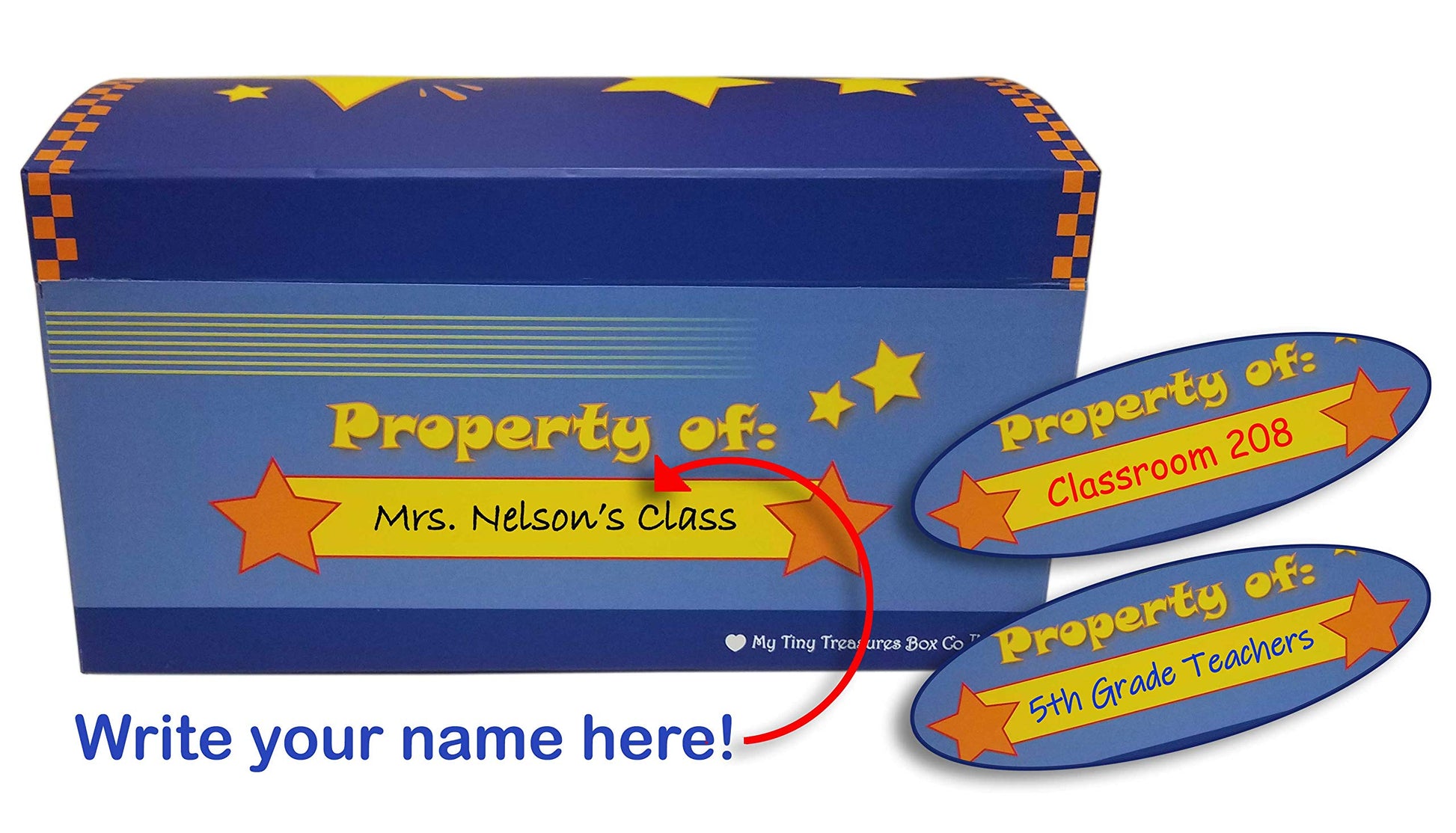 My Tiny Treasures Box Company Treasure Chest Box Desktop Size 10"x6"x6" for Teachers and Classroom Toy Prizes Awards for Star Students