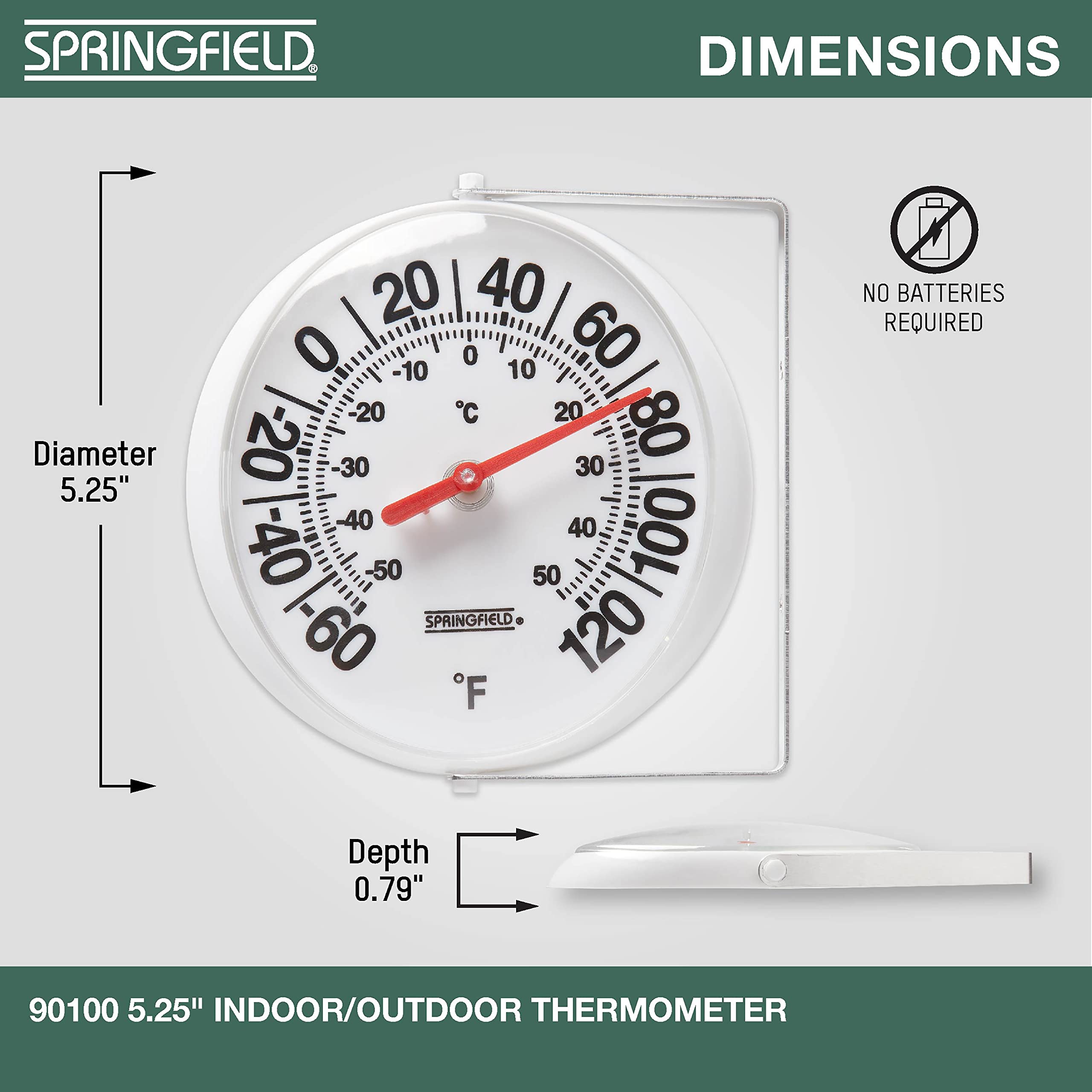 Springfield Big and Bold Thermometer with Mounting Bracket, Indoor Outdoor Thermometer, Easy to Read Numbers for Patio, Pool, and Indoor Areas, 5.25-Inch, White