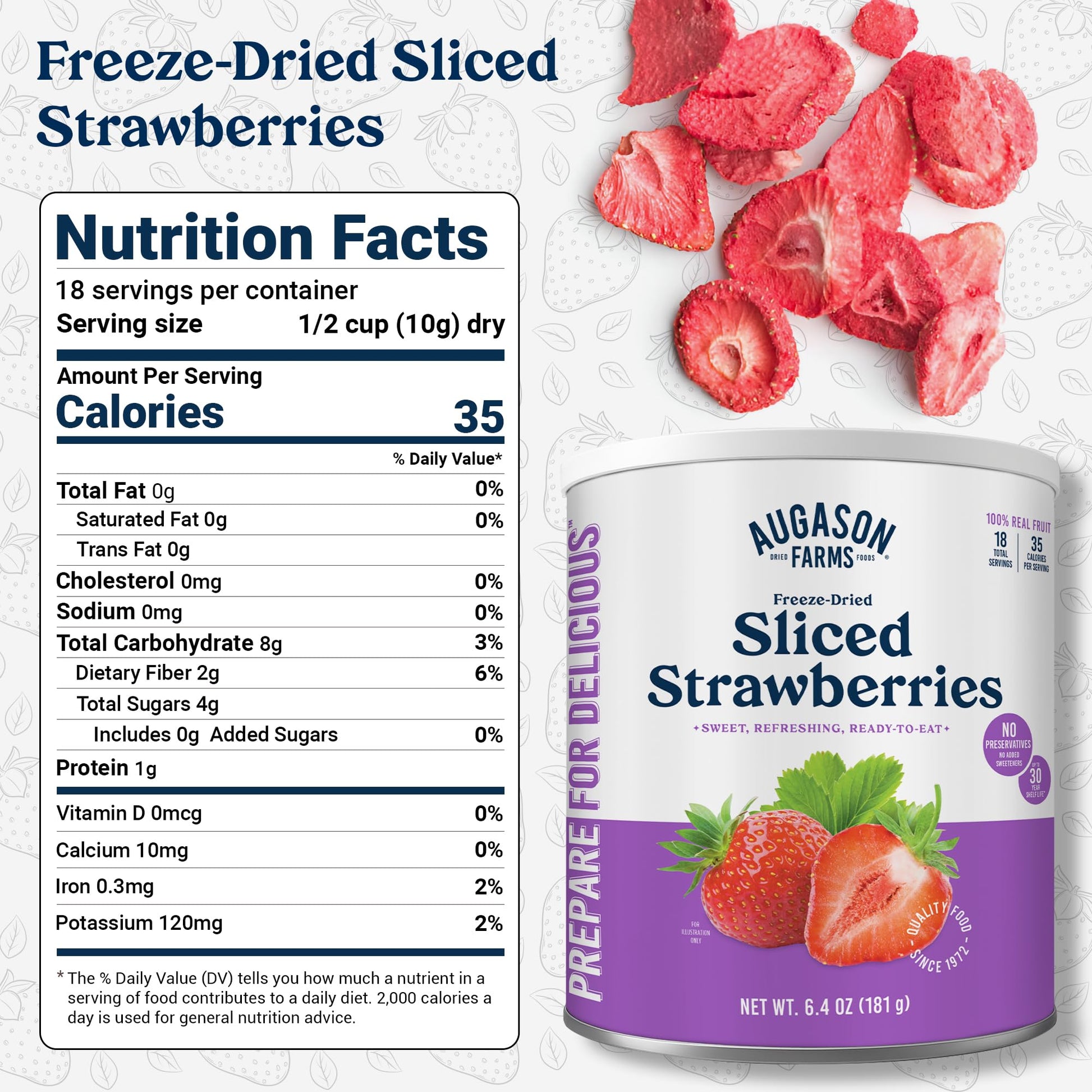 Augason Farms Freeze Dried Sliced Strawberries Can - Gluten Free Snack for Baking, Smoothies, and Emergency Storage - Healthy Individual Fruit Snacks – 6.5 Ounces (18 Servings)