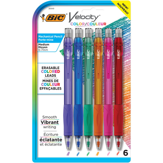 BIC Velocity Colored Lead Mechanical Pencils, Assorted Colors, 6-Pack, Colored Pencils for Classrooms and School Supplies