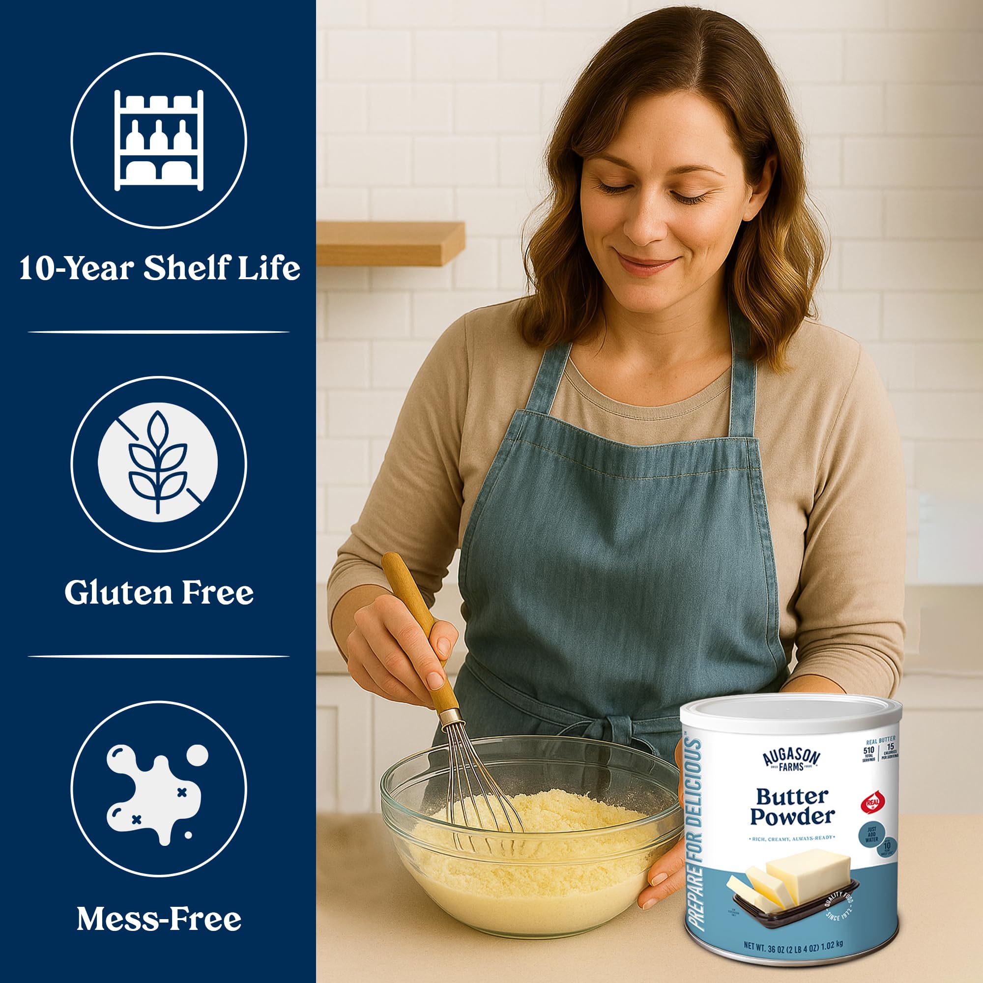 Augason Farms Butter Powder Can - Gluten Free Salted Butter for Cooking, Baking & Everyday Use - Long Term Emergency Food Supply - Shelf Stable dehydrated food - 510 Servings