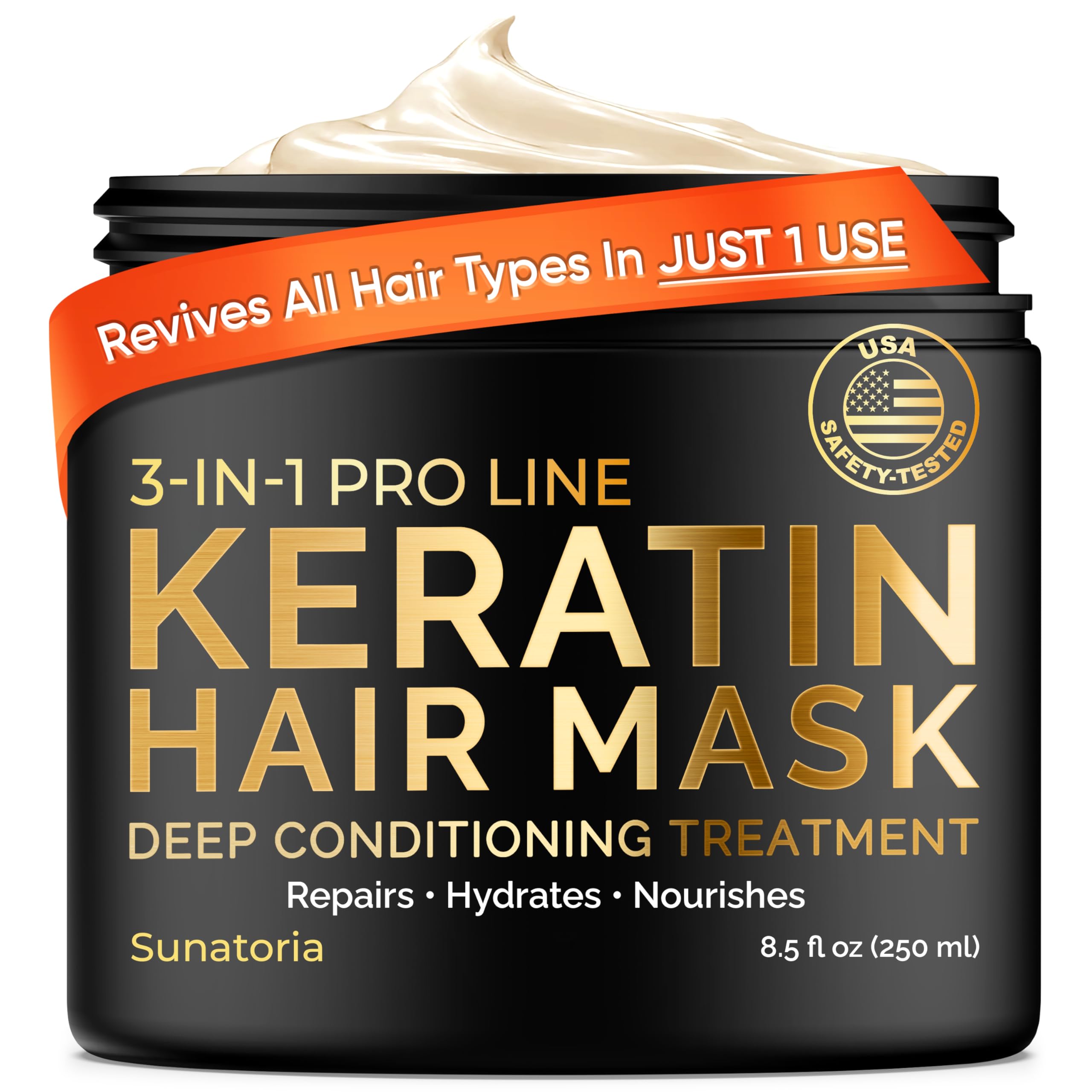 SUNATORIA Keratin Haarmaske – Tiefenwirksame Spülung für trockenes, strapaziertes Haar – Spendet Feuchtigkeit, repariert, nährt – Keratin-Haarkur – Tiefenpflegende Haarmaske – Keratin-Haarmaske