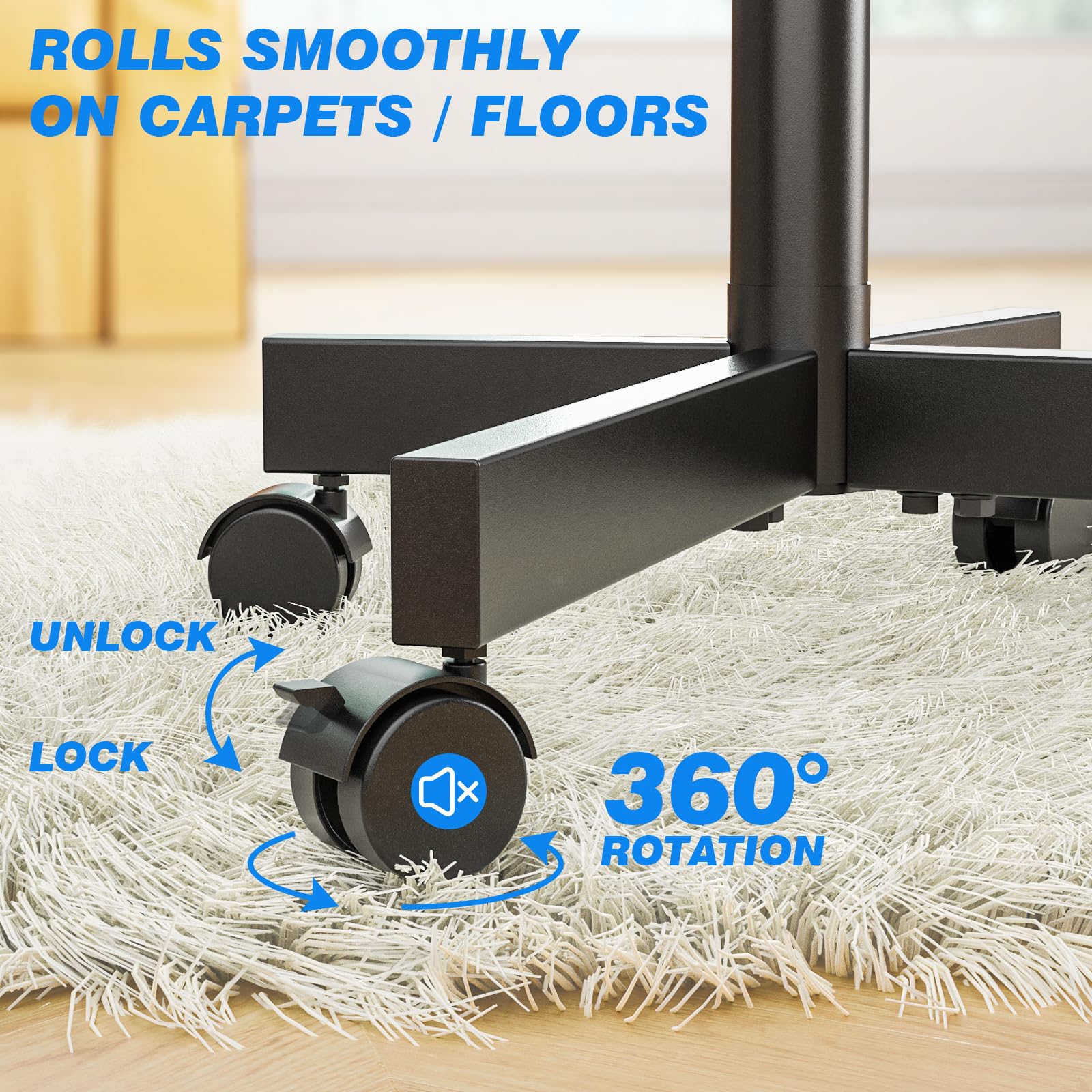 Rfiver Mobile TV Stand for 23-60 Inch LCD LED Flat/Curved Panel Screen TVs up to 88 lbs, Rolling TV Stand with Adjustable Shelf & Tilt, Portable Floor Stand on Wheels for Bedroom, Living Room, Office