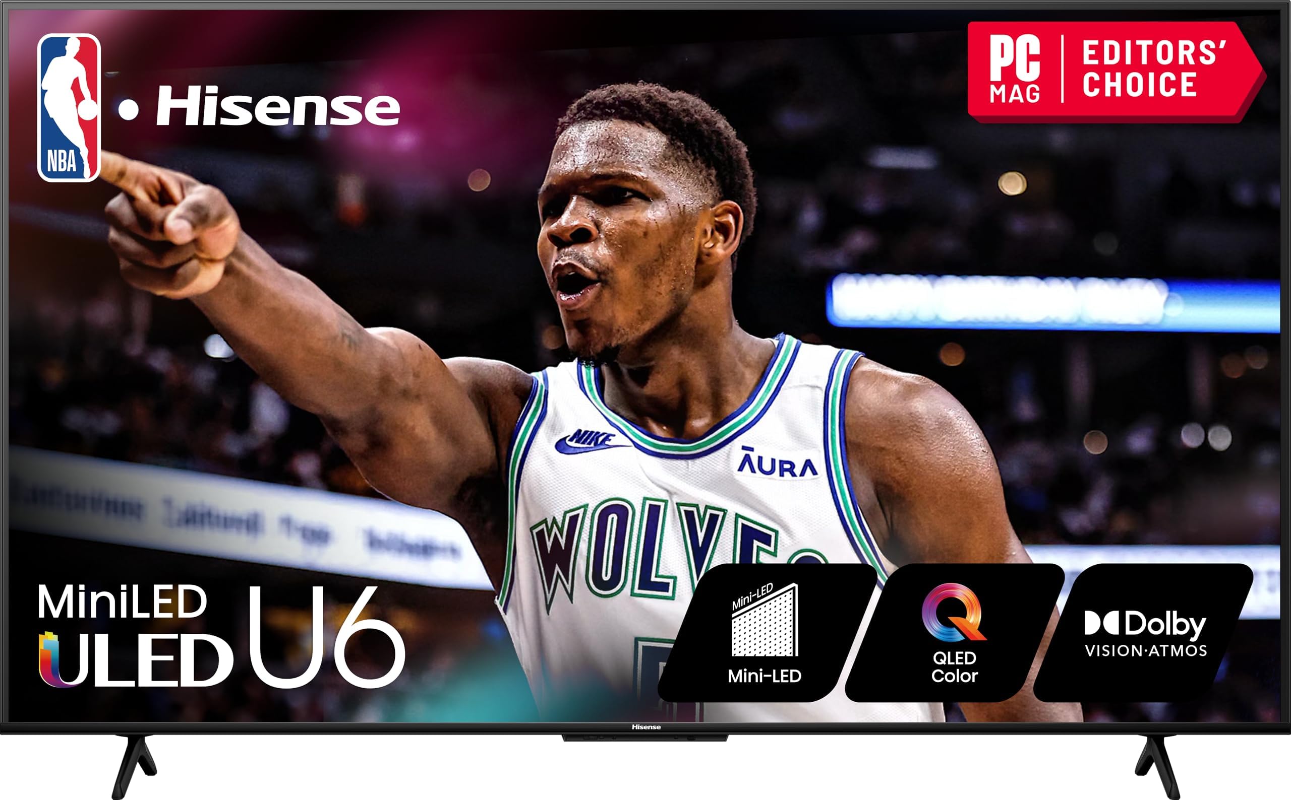Hisense U6 Series 55U6N 55 Inches ULED 4K Smart TV | Mini-LED | QLED | 600 Nits | Motion Rate 240 | Dolby Vision HDR 10+ | Dolby Atmos | Full Array Local Dimming | Voice Control | Google TV