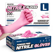 Beastek Nitrile Disposable Gloves, 4 mil Pink Powder-Free Latex-Free Medical Food Grade Cleaning Esthetician Glove, 100 Pcs (Large)