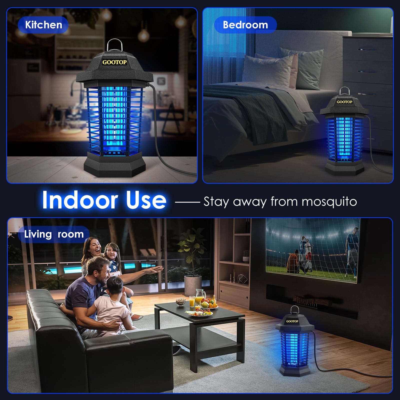 GOOTOP Bug Zapper Outdoor, Mosquito Zapper, 3 Prong Plug in Electric Fly Zapper, Mosquito Killer, Fly Traps, Flying Insects Zapper Indoor Outdoor 90-130V, 4200V, ABS Plastic Outer (Black)