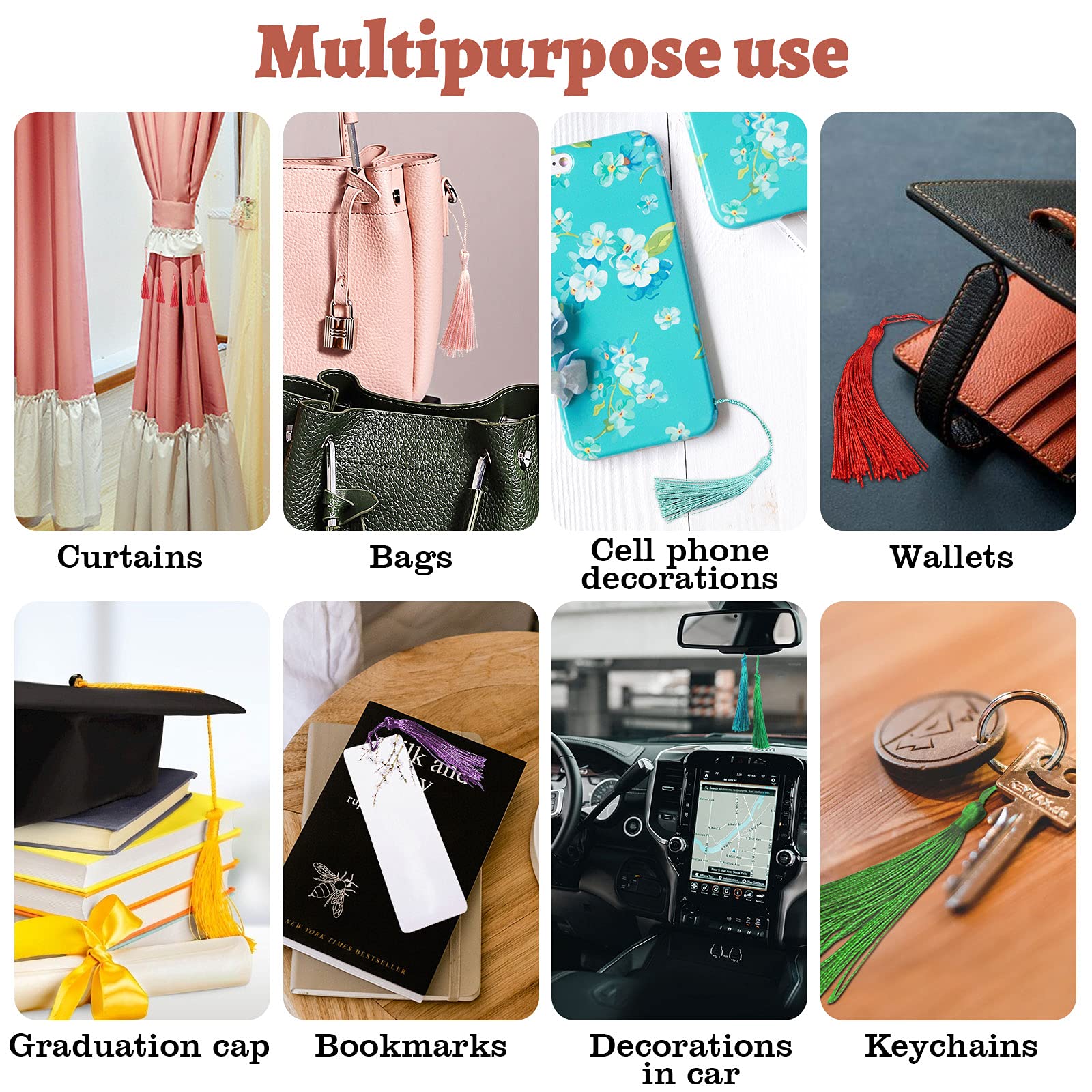 Creatrill 100 Pcs 13cm/5 Inch Silky Handmade Soft Craft Mini Tassels with Loops for Jewelry Making, DIY Projects, Bookmarks, 20 Colors, 5 Pcs of Each