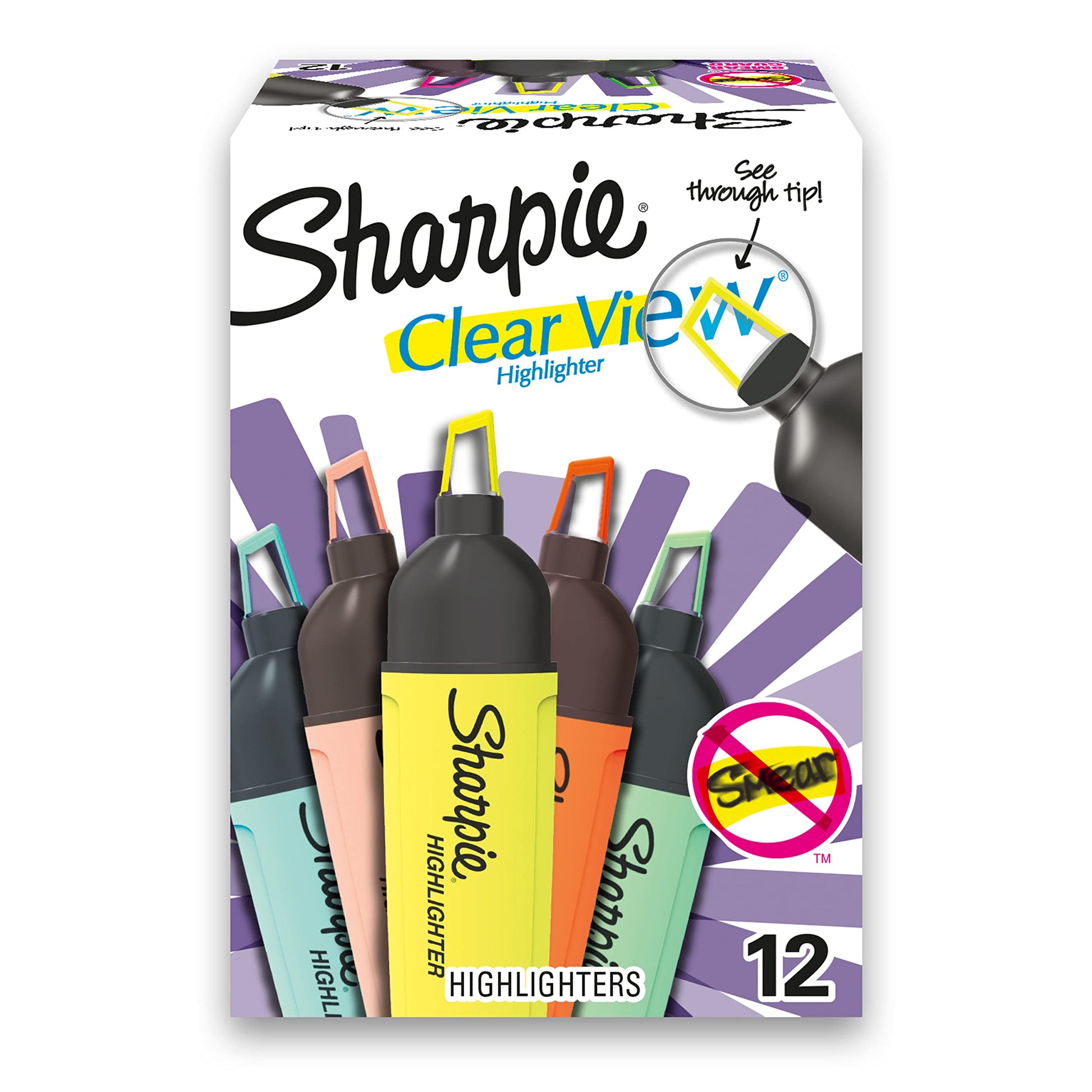SHARPIE Clear View Highlighter, Chisel Tip Fluorescent And Pastel Highlighters, See Through Tip Highlighter Marker Set, Tank Highlighter, Assorted Colors, 8 Count