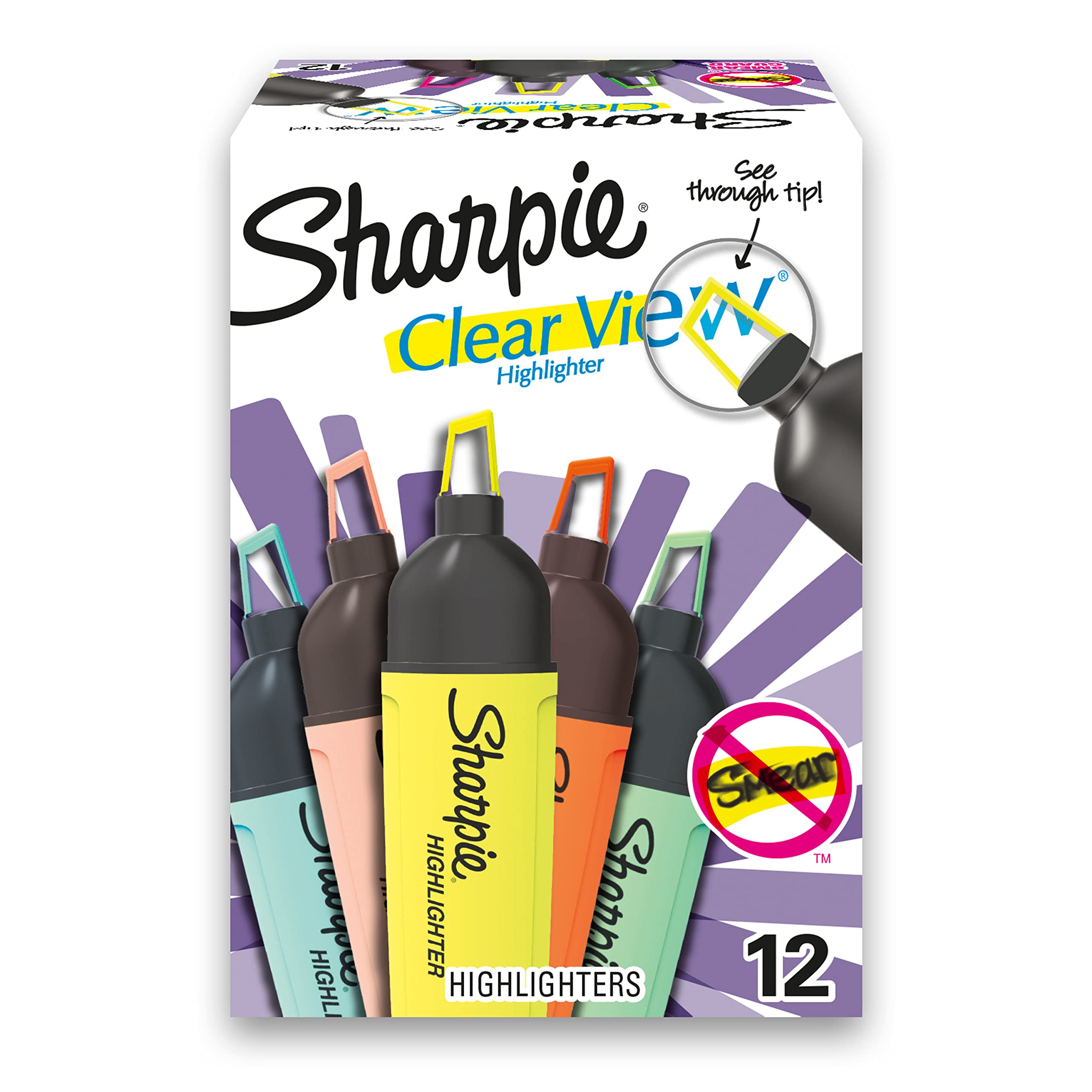 SHARPIE Clear View Highlighter, Chisel Tip Fluorescent And Pastel Highlighters, See Through Tip Highlighter Marker Set, Tank Highlighter, Assorted Colors, 8 Count