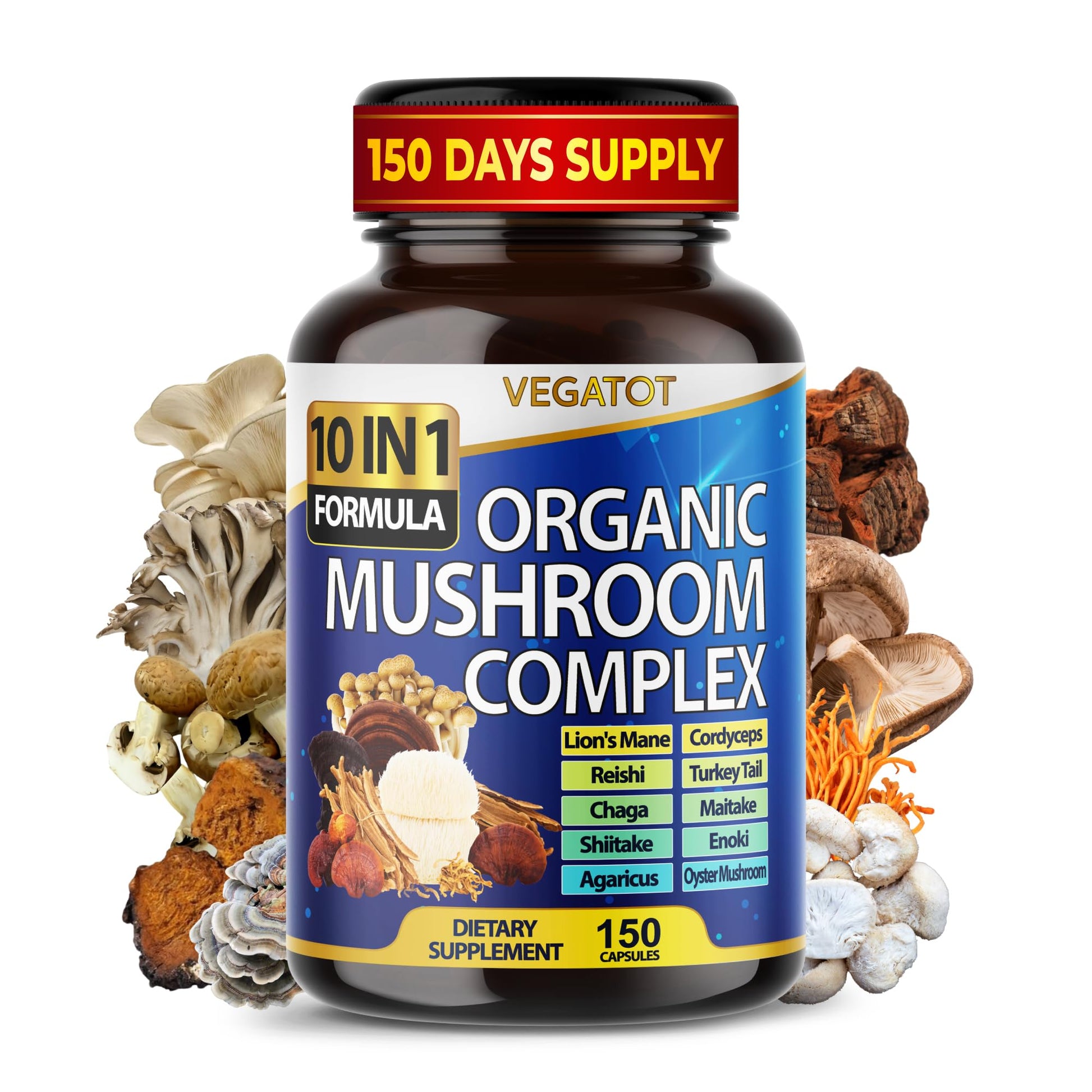10 in 1 High Strength Mushroom Supplement 9,700MG - Lions Mane, Cordyceps, Reishi - Brain Supplements for Memory and Focus ** 5-Month Supply
