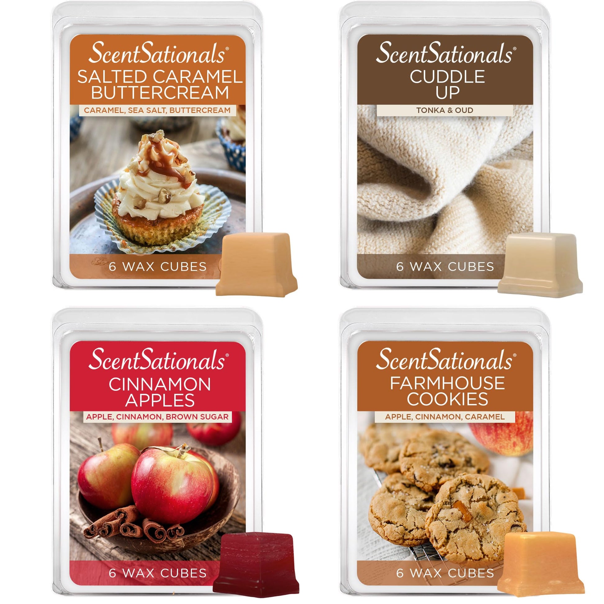 Scentsationals Fall Wax Melts Home Sweet Home 4pk – Long Lasting, Strong Scent Melts for Warmers, Includes Cuddle Up, Cinnamon Apples, Salted Caramel Butter Cream & Farmhouse Cookies, 10oz (24 Cubes)