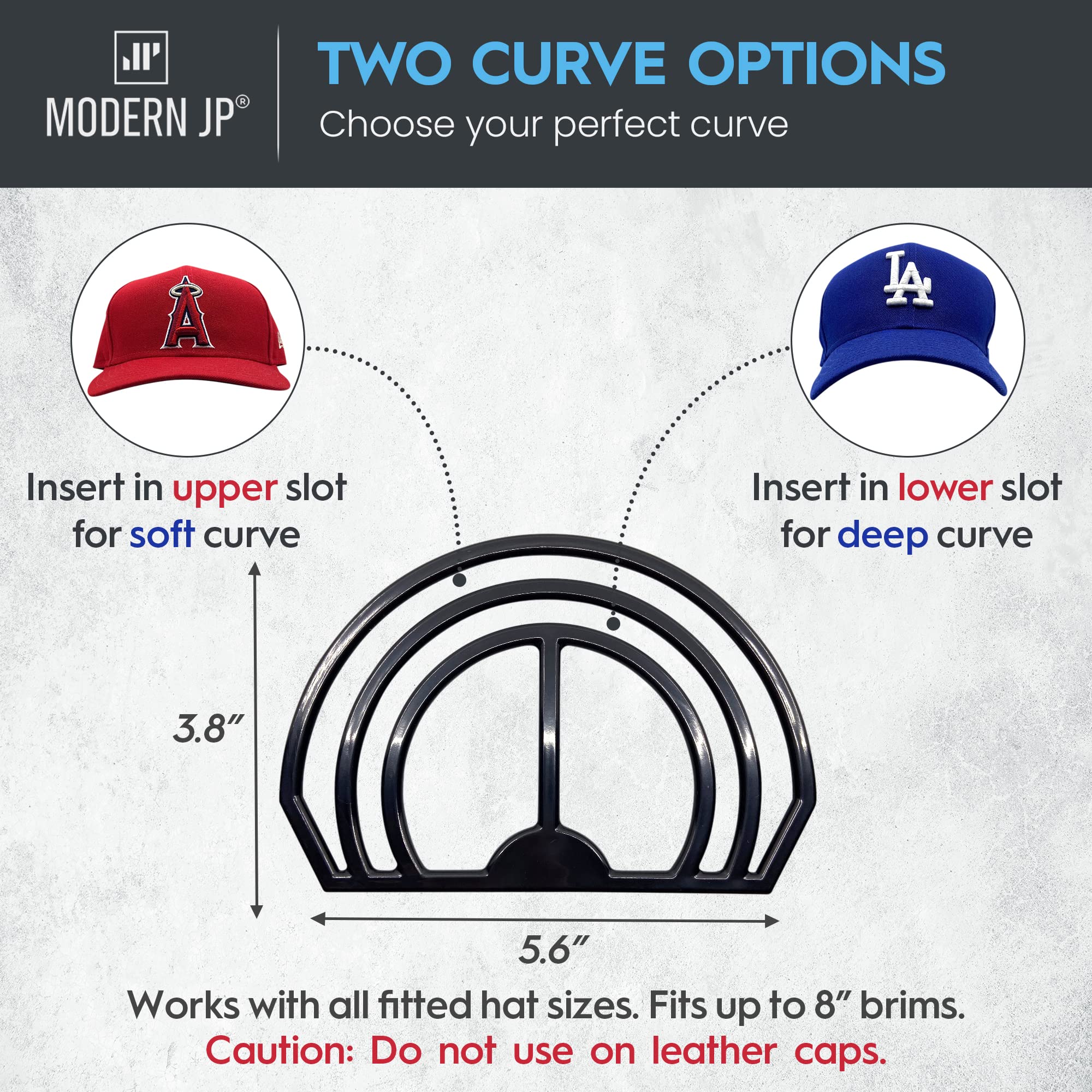 Modern JP Hat Brim Bender (4-Pack) - Perfect Curving Band, Steaming Optional - Convenient Hat Shaper with Dual Bill Bender Slots - USA Patented, Black