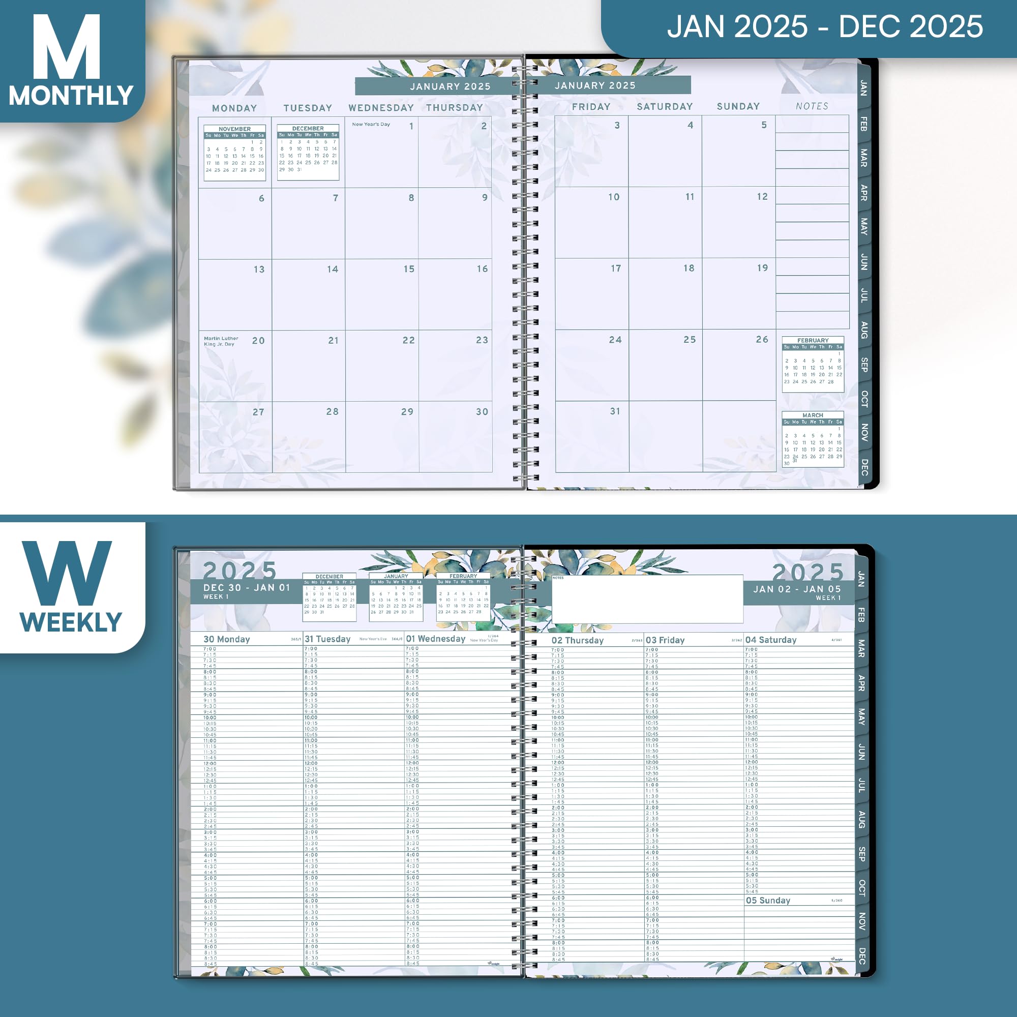 2025 Appointment Book & Planner- Ensight 8.5 x 11 inches, Large Tabbed Daily Hourly Weekly Planner, Calendar & Schedule Book 15-Minute time Slots, Business & Personal Planner Jan 2025- Dec 2025- Floral