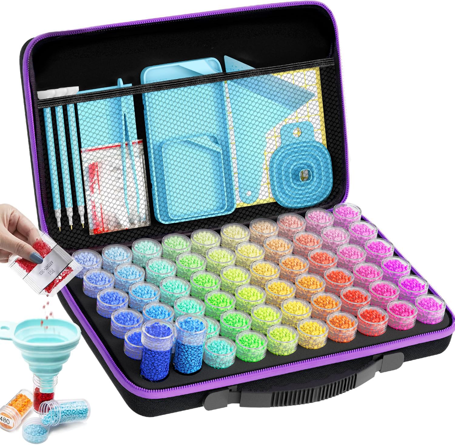ARTDOT 60 Slots Storage Container for Diamond Art Kits for Adults,Portable Bead Storage Boxes for Diamond Painting Accessories and Tools
