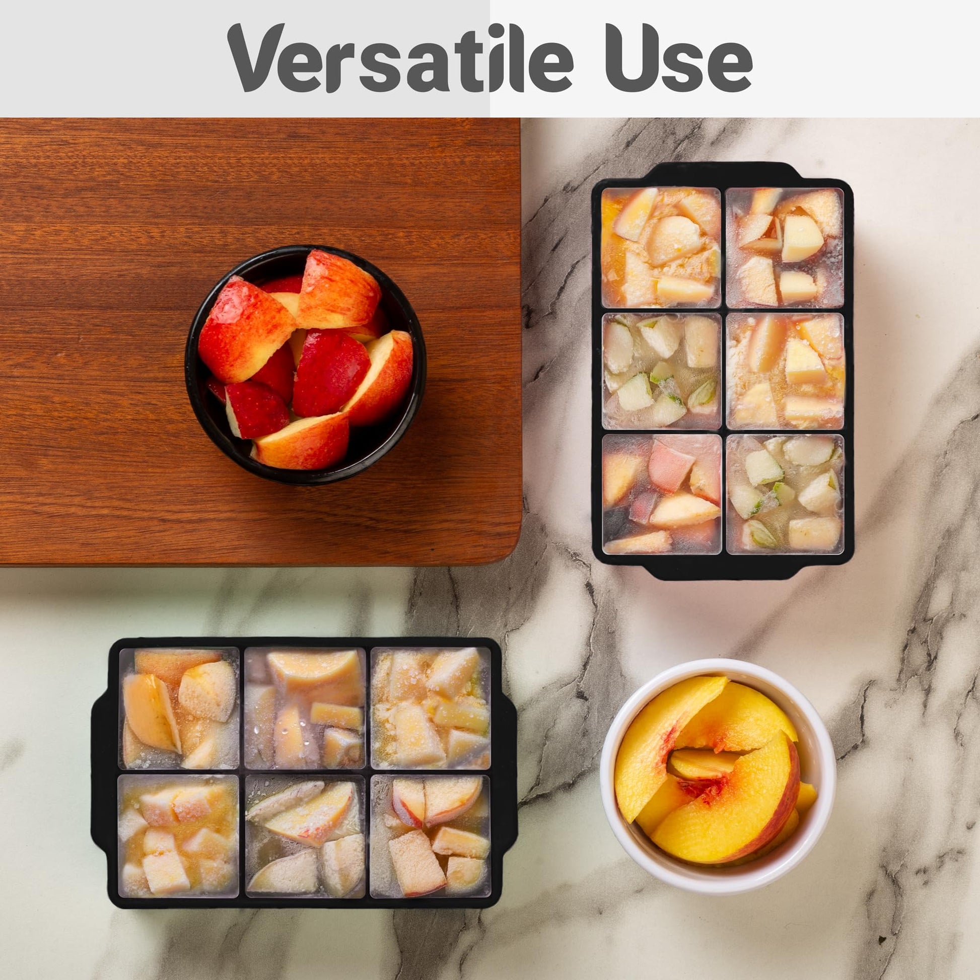 KitchFort Large Silicone Ice Cube Tray (2-Pack), Easy Release 2" Big Ice Cubes - Cocktail, Whiskey Ice Cubes Mold - BPA Free Ice Trays for Freezer - Ice Tray With Stackable Lid - Black