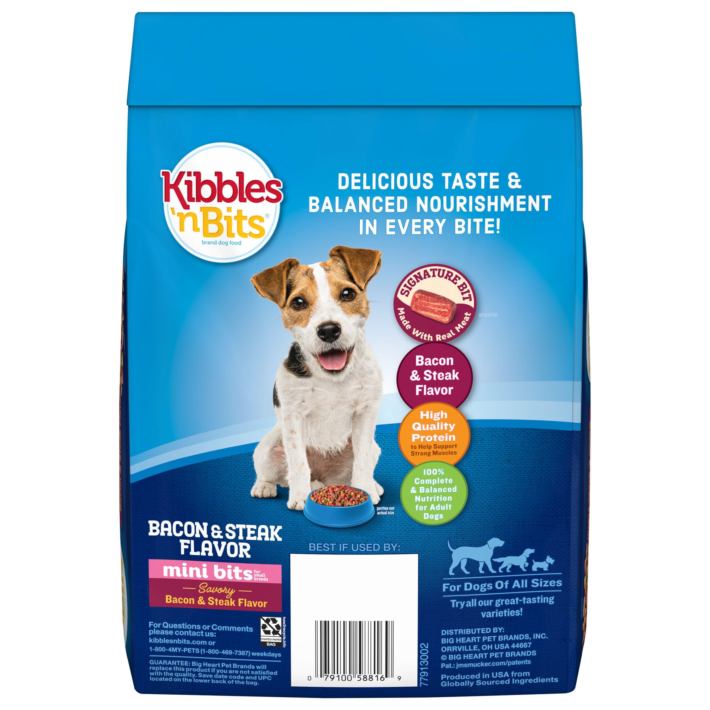 Kibbles 'n Bits Mini Bits Small Breed Dry Dog Food, Savory Bacon & Steak Flavor for Adult Dogs, 3.5 lb. Bag