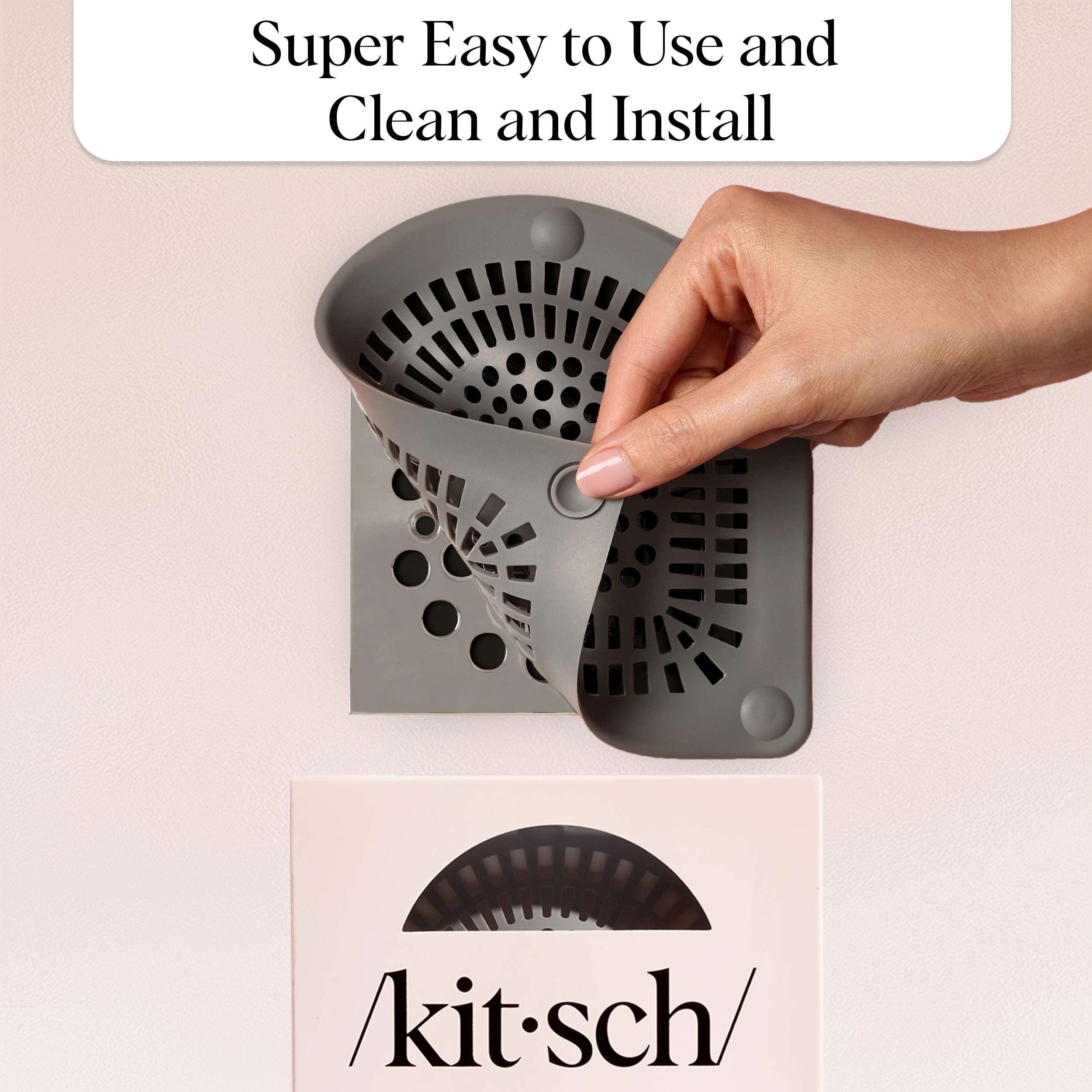 Kitsch Hair Catcher Shower Drain - Prevents Clogs, Drain Hair Catcher, Reduce Bathtub Odor, Anti-Clogging, Bathtub & Shower Cover, Durable & Easy to Clean, Made with Silicone, Universal Fit - Grey