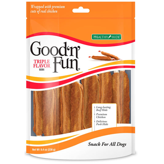 Good ’n’ Fun Triple Flavor Ribs, Rawhide Snack for All Dogs