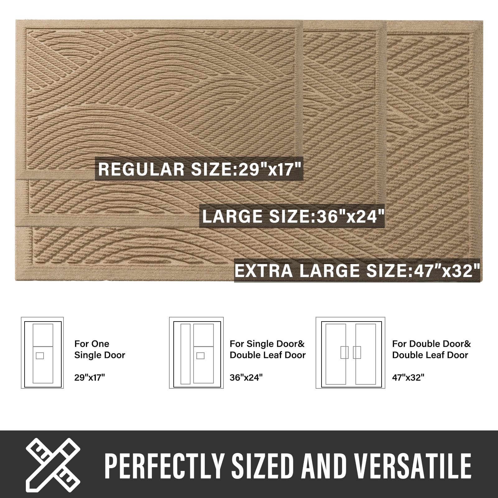 HIYARD Sturdy Front Door Mat, Absorbent Muddy Dirt Resist Welcome Door Mats Outdoor Indoor, Stain and Fade Resistant, Non-Slip Backing Entry Mat Low Profile Doormat for Entryway, 29×17, Beige