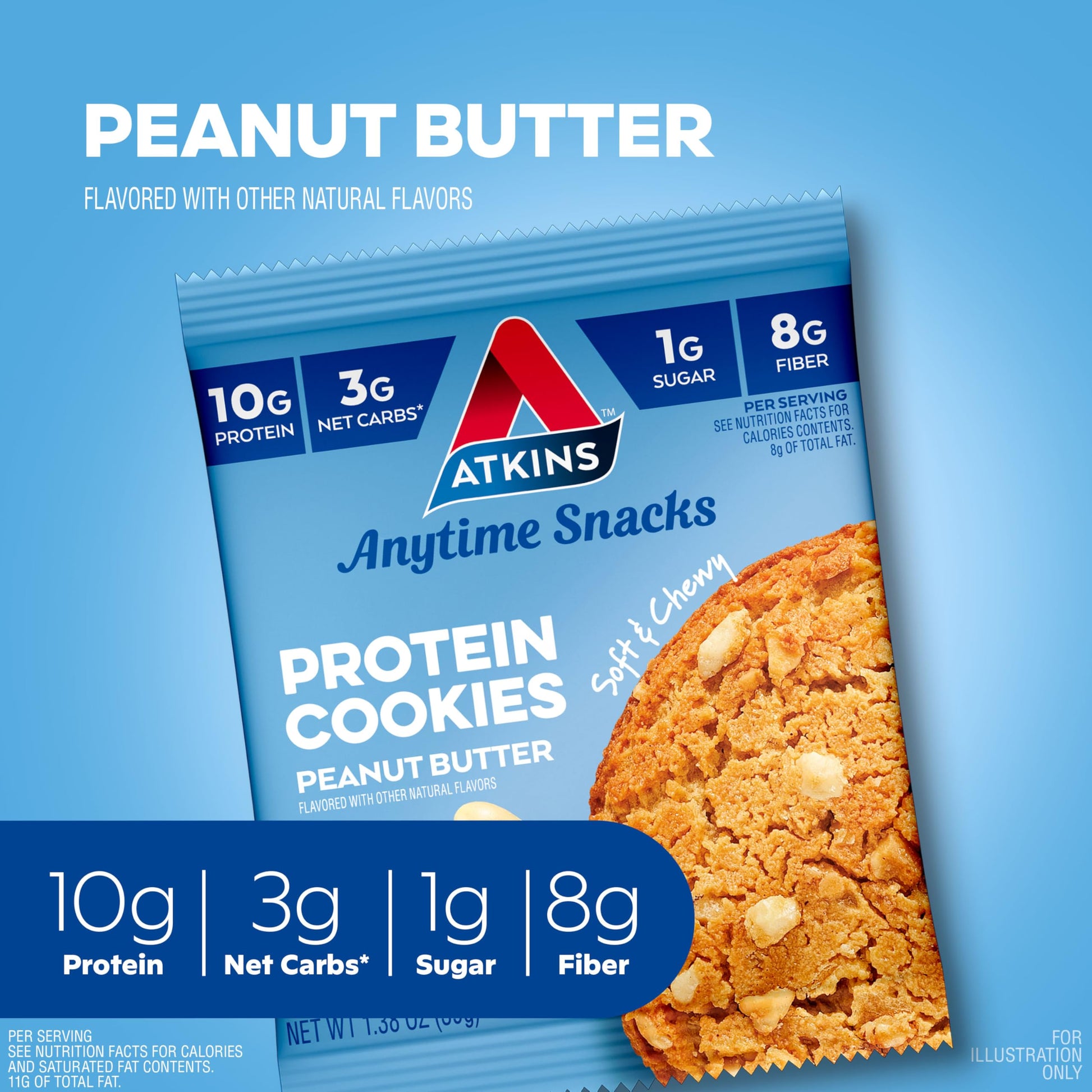Atkins Peanut Butter Protein Cookie, Protein Dessert, Rich in Fiber, 3g Net Carb, 1g Sugar, Keto Friendly, 4 Count