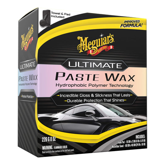 Meguiar's Ultimate Paste Wax - Premium Car Wax for a Deep, Reflective Shine Gloss with Long-Lasting Protection - Easy to Apply and Remove, Microfiber Towel and Applicator Included, 8 Oz Paste