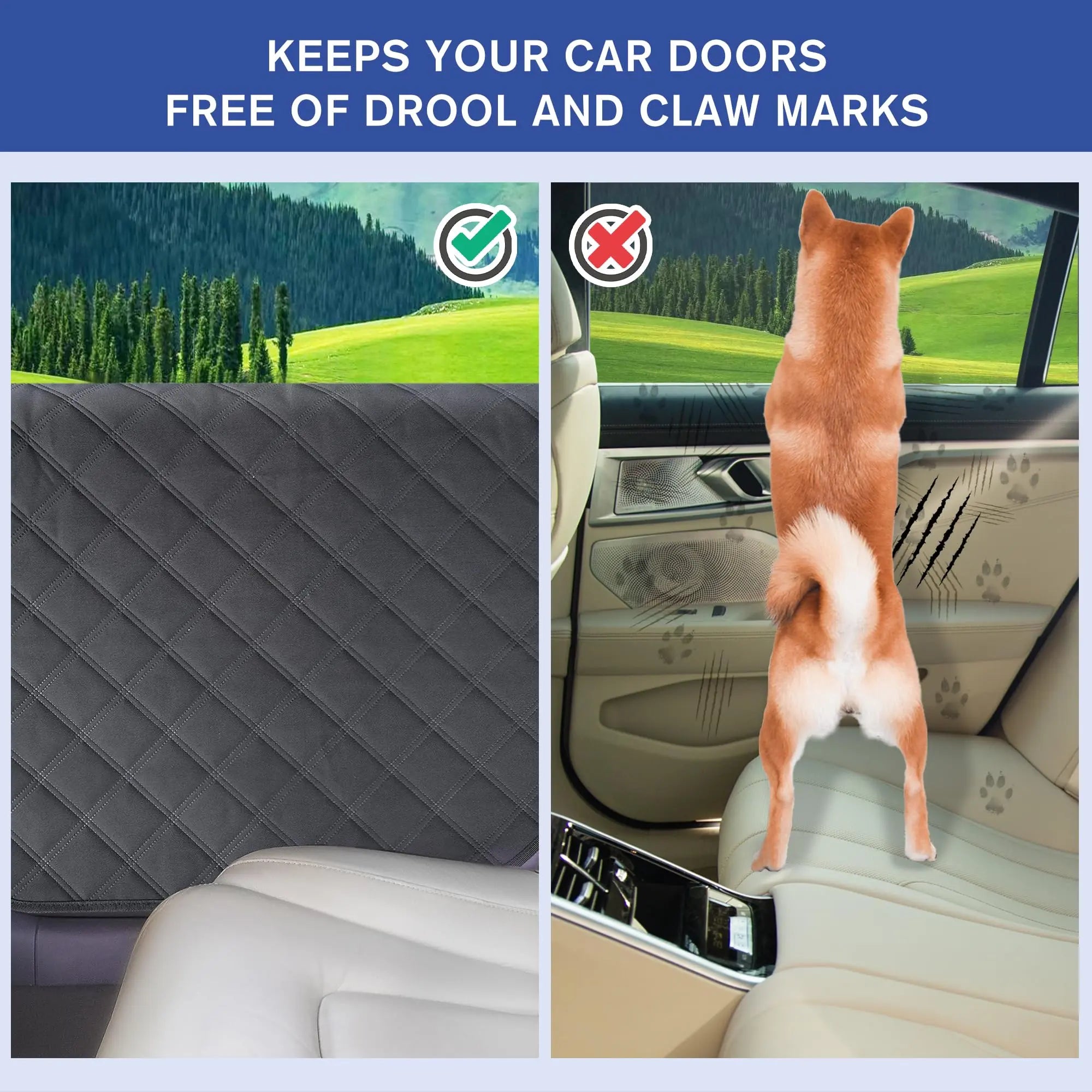 ALLANSING Dog Car Door Protector – Anti-Scratch/Stain-Resistant, Window-Roll-Compatible, No Tint Damage, 2-Pack, Secure Fit for Car/SUV/Truck