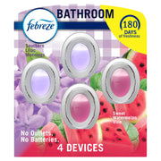 Febreze Bathroom Air Freshener, Odor-Fighting, Plug In Alternative, Air Fresheners for Home and Bathroom and Kitchen, Closet Air Fresheners, Watermelon & Lilac Scent, 4 Count
