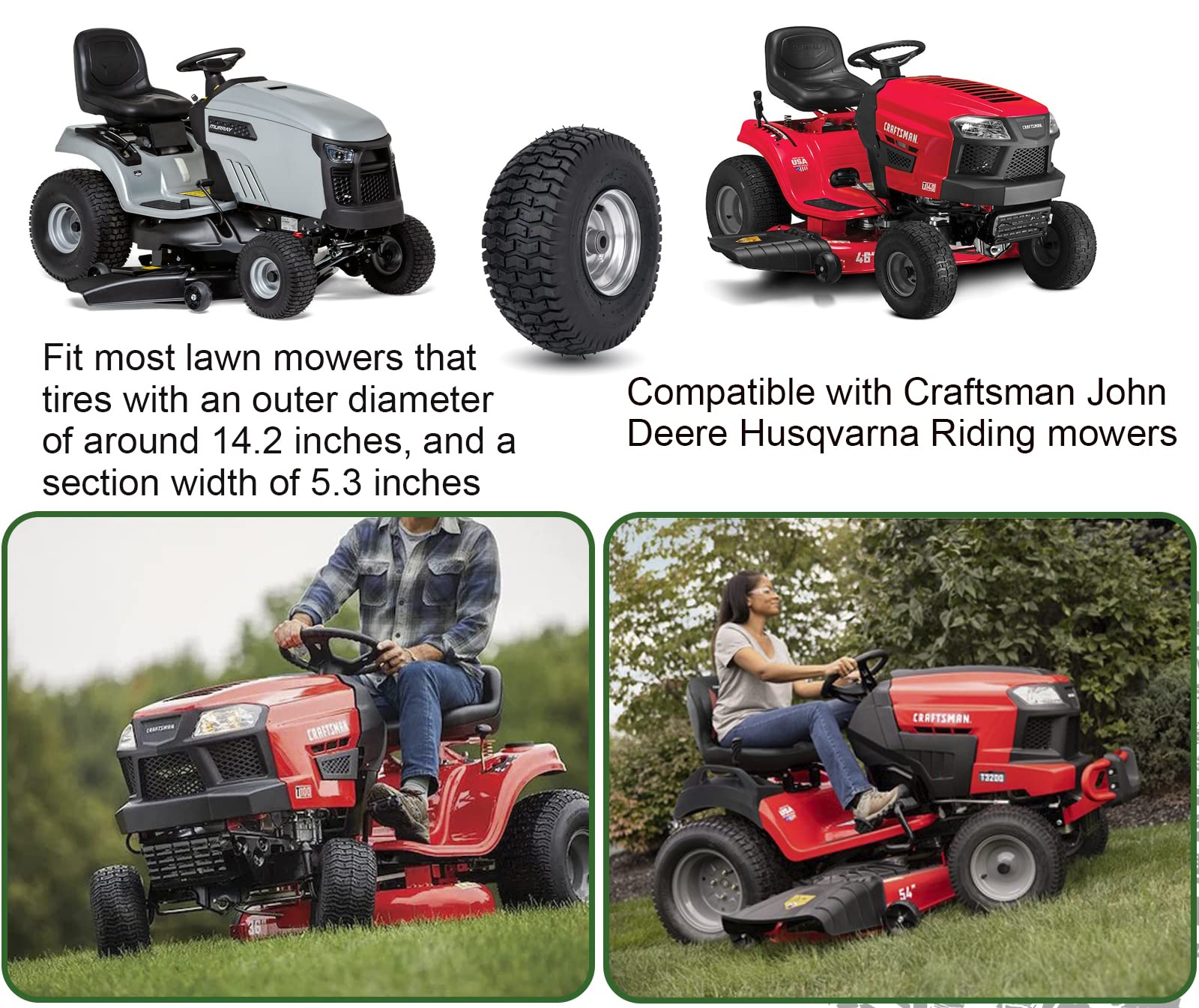 15x6.00-6 Lawn Mower Tire and Wheel Front Tire Compatible with John Deere Craftsman Husqvarna Riding Mowers Lawn Tractors