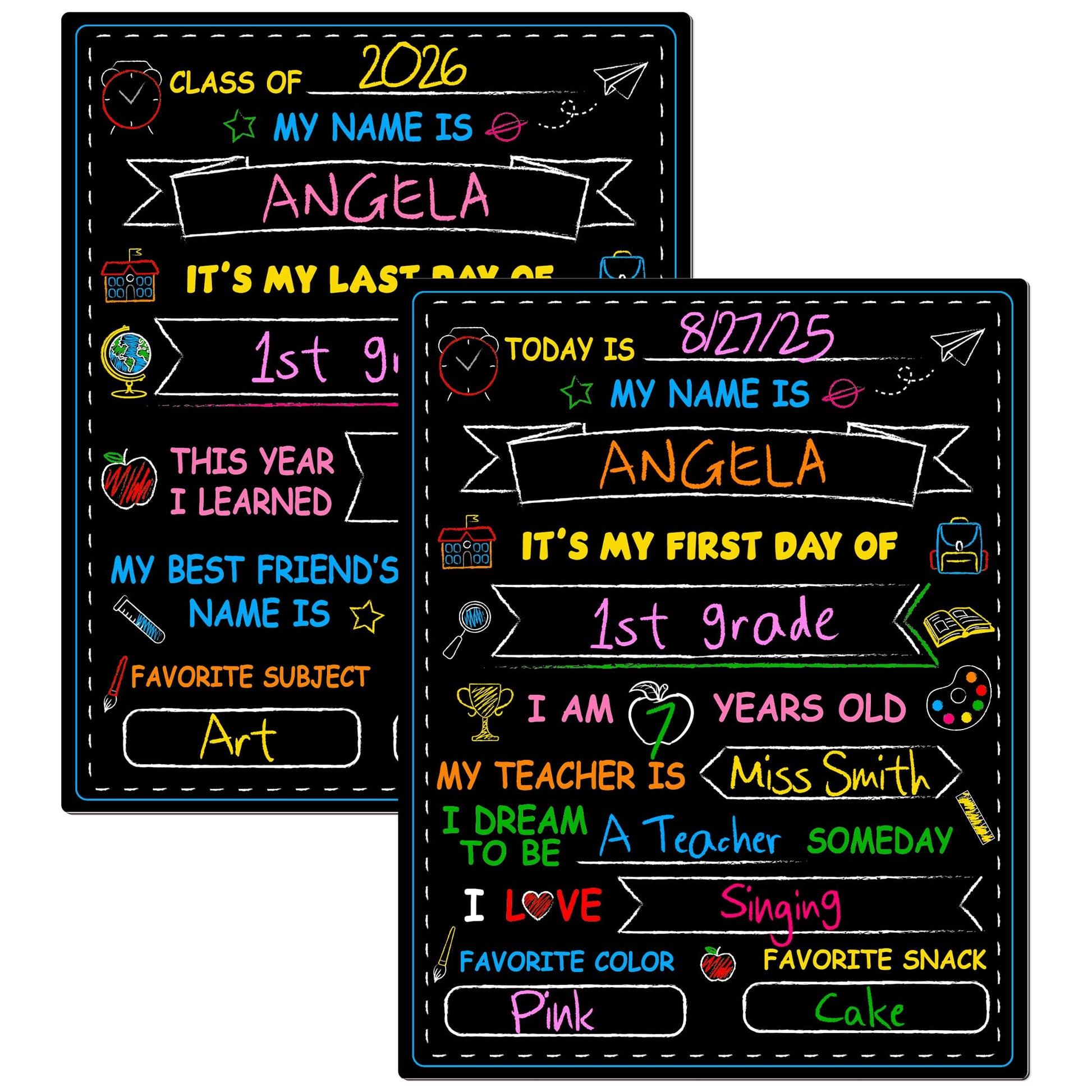 Melisheer First & Last Day of School Chalkboard, Personalized Paper Back to School Supplies, 14 X 11 in Erasable Double Sized First Day of School Board for Kids Son Daughter
