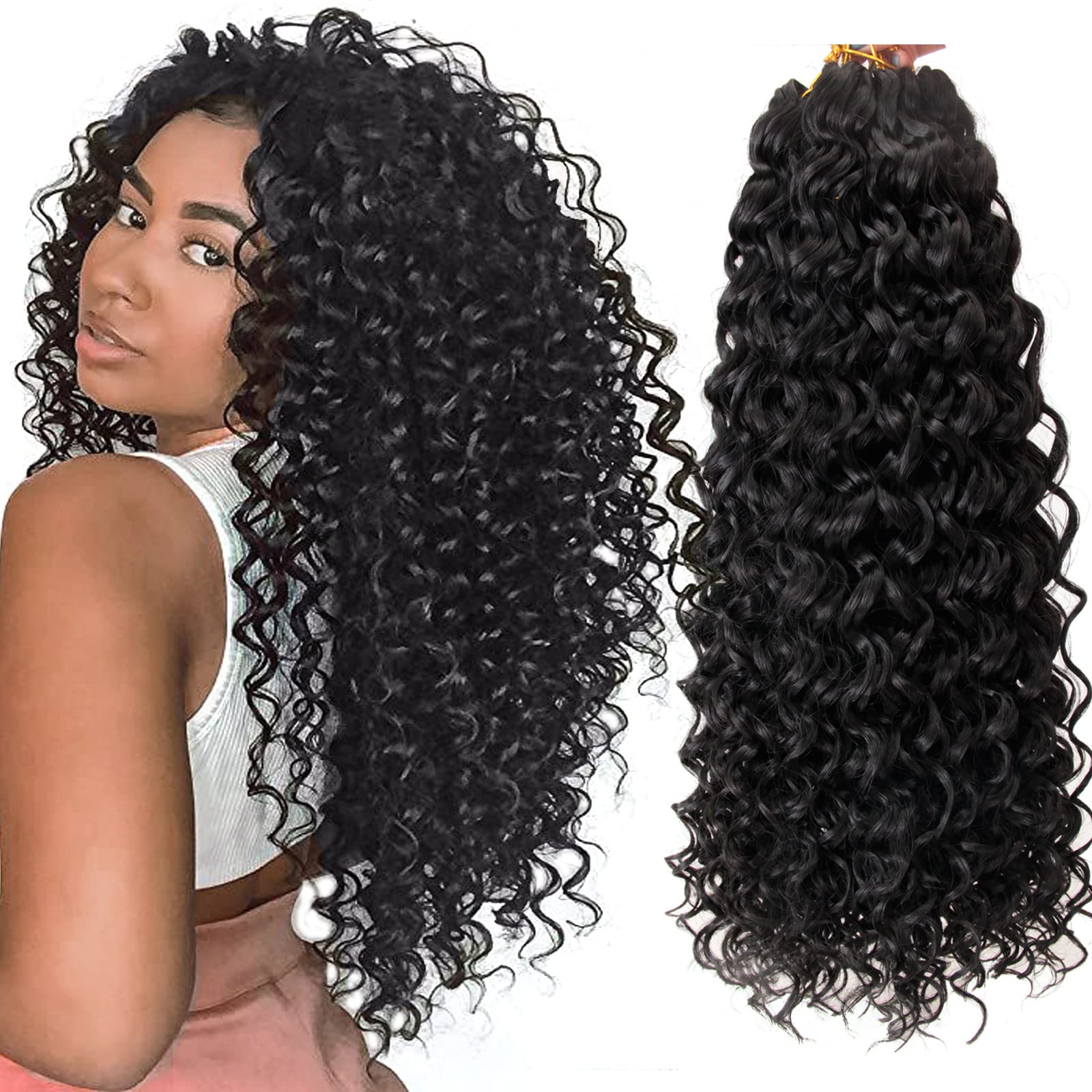 8 Packs Curly Crochet Hair GoGo Curl Crochet hair for Women Natural Black Deep Wave Braiding hair,Synthetic Bohemian Crochet Braid Water Wave Crochet hair Extensions(18inch, 1B)