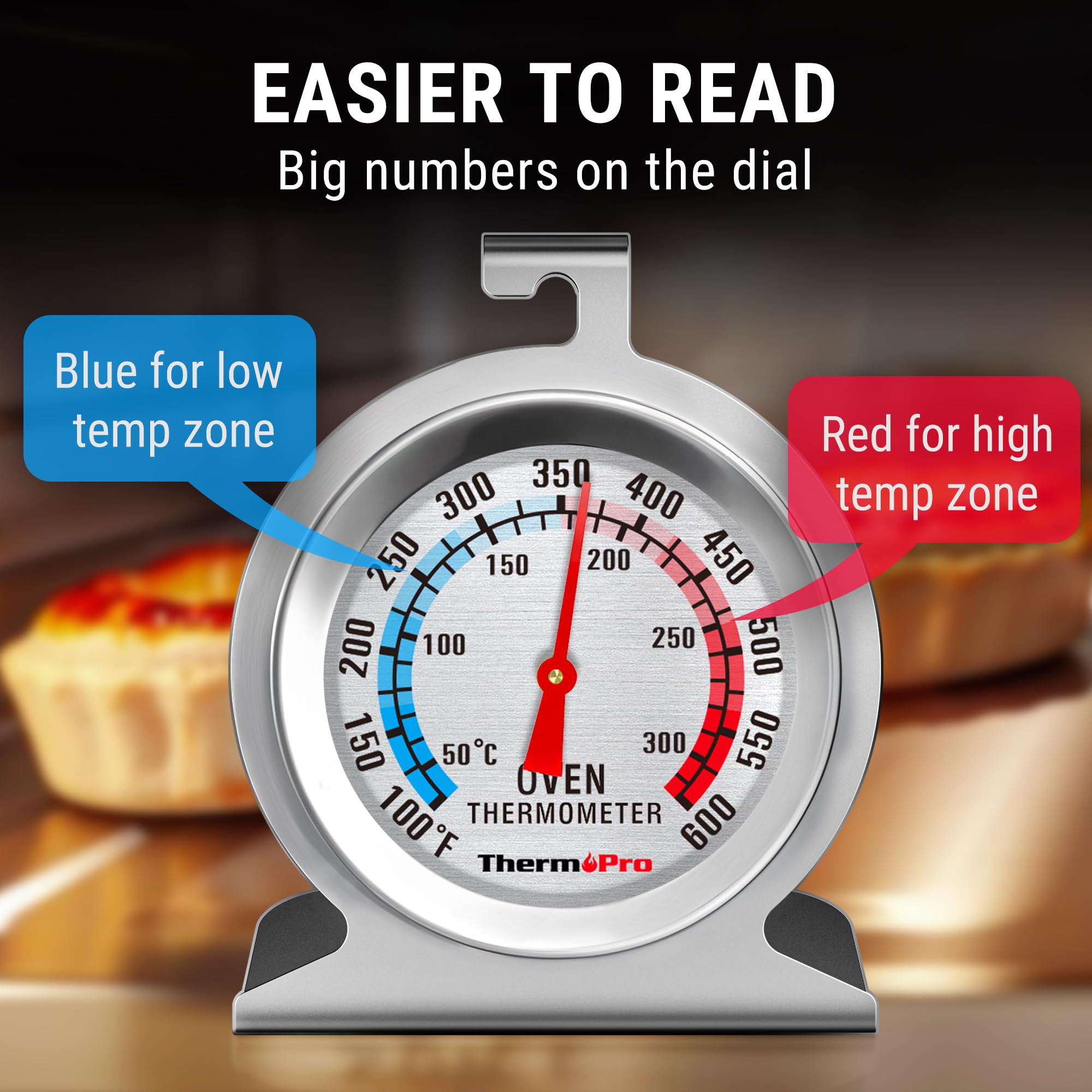 ThermoPro 2-Pack Oven Thermometer for Gas Oven, 50-300°C/100-600°F Smoker Temperature Gauge with 431 Stainless Steel, Analog Instant Read Cooking Thermometer