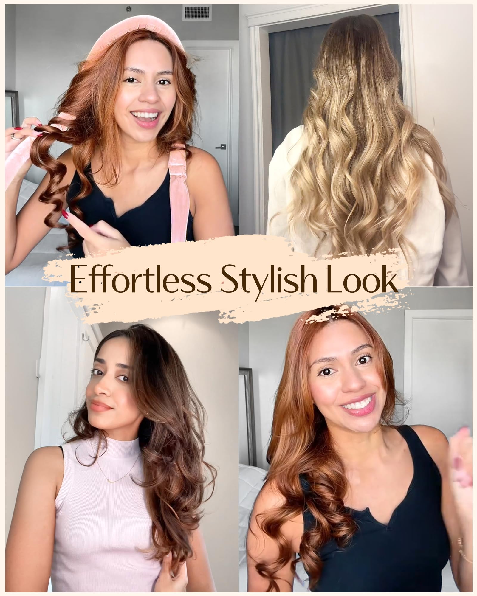 Yanibest Heatless Hair Curler, No Heat Hair Curlers to Sleep in, Super Soft Ribbon Wrap for Long Hair, Overnight Heatless Curling Set with Scrunchies and Clip, for All Hair types