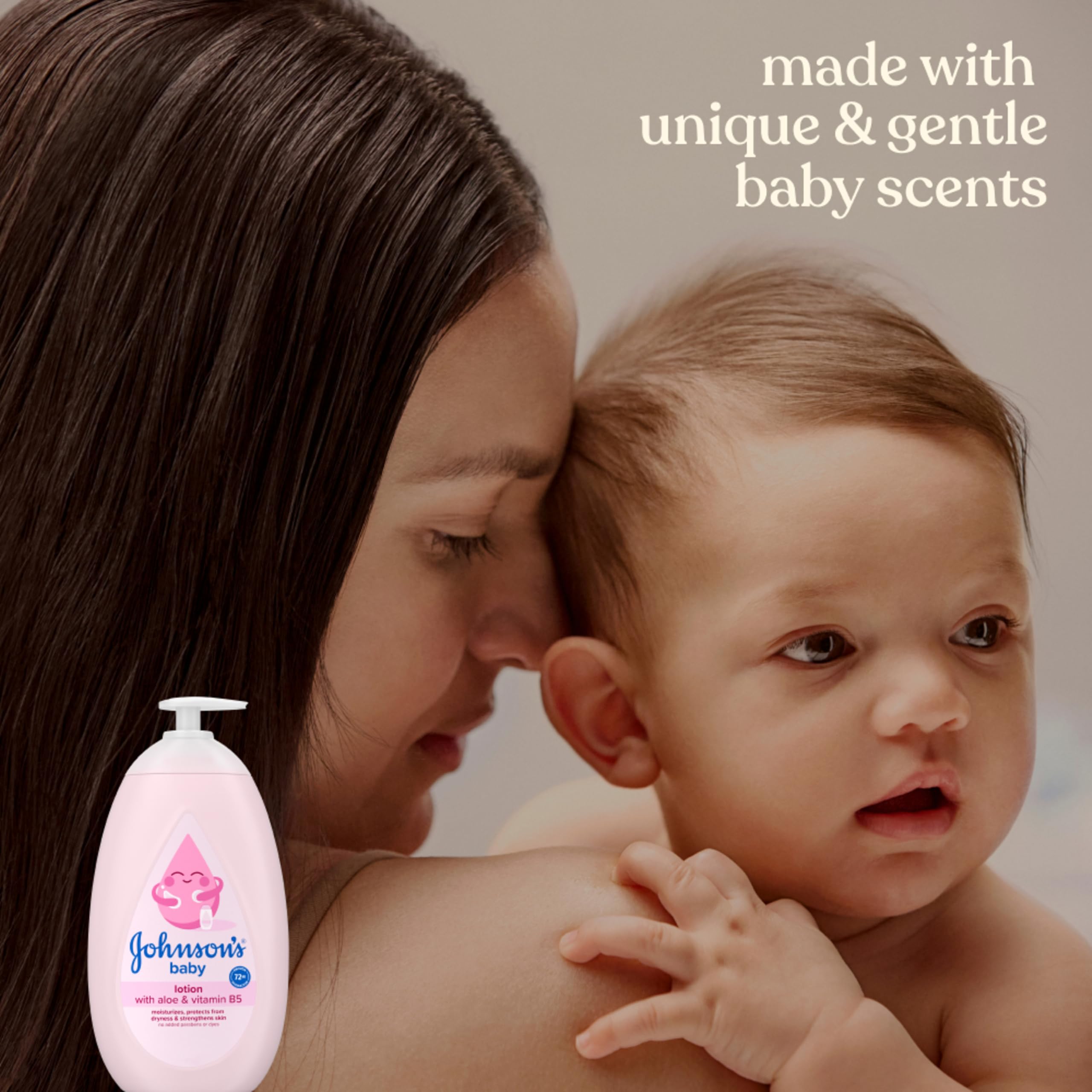 Johnson's Baby Lotion with Coconut Oil, Aloe Vera & Vitamin B5, 72 HR Hydration, Skin Moisturizer, Hypoallergenic, Safe for Newborn, Protects From Dryness & Strengthens Skin, 27.1 fl. Oz
